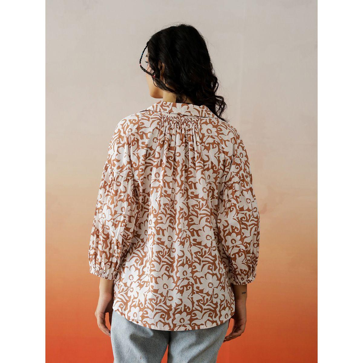 بلوزة قطن بطبعة زهور وأكمام بأساور-women-clothing-shirtsandblouses-blouses-image-2