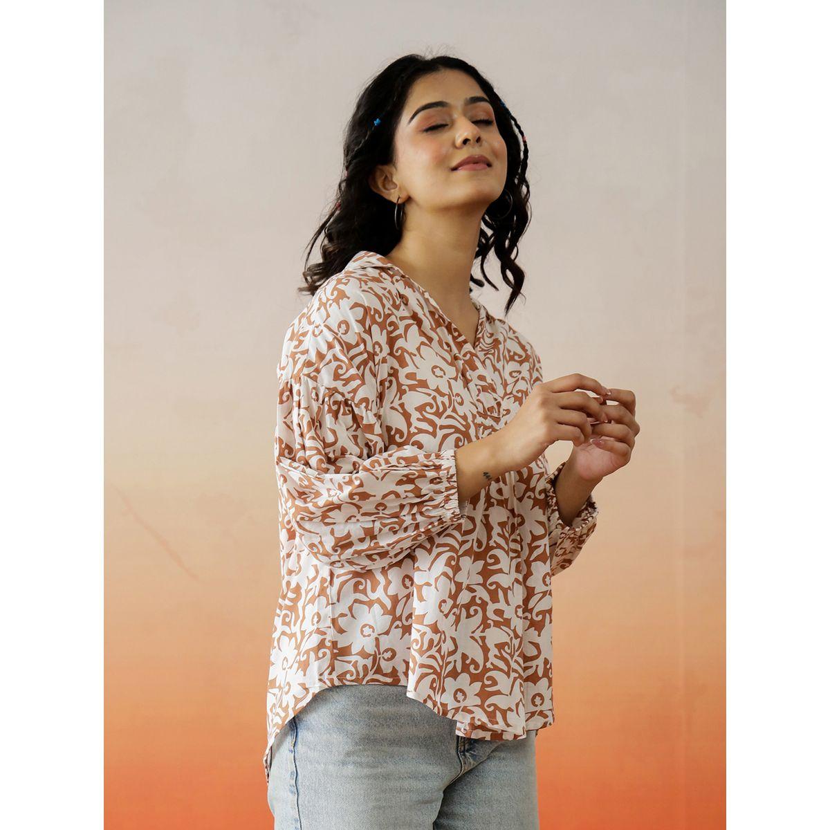 بلوزة قطن بطبعة زهور وأكمام بأساور-women-clothing-shirtsandblouses-blouses-image-6