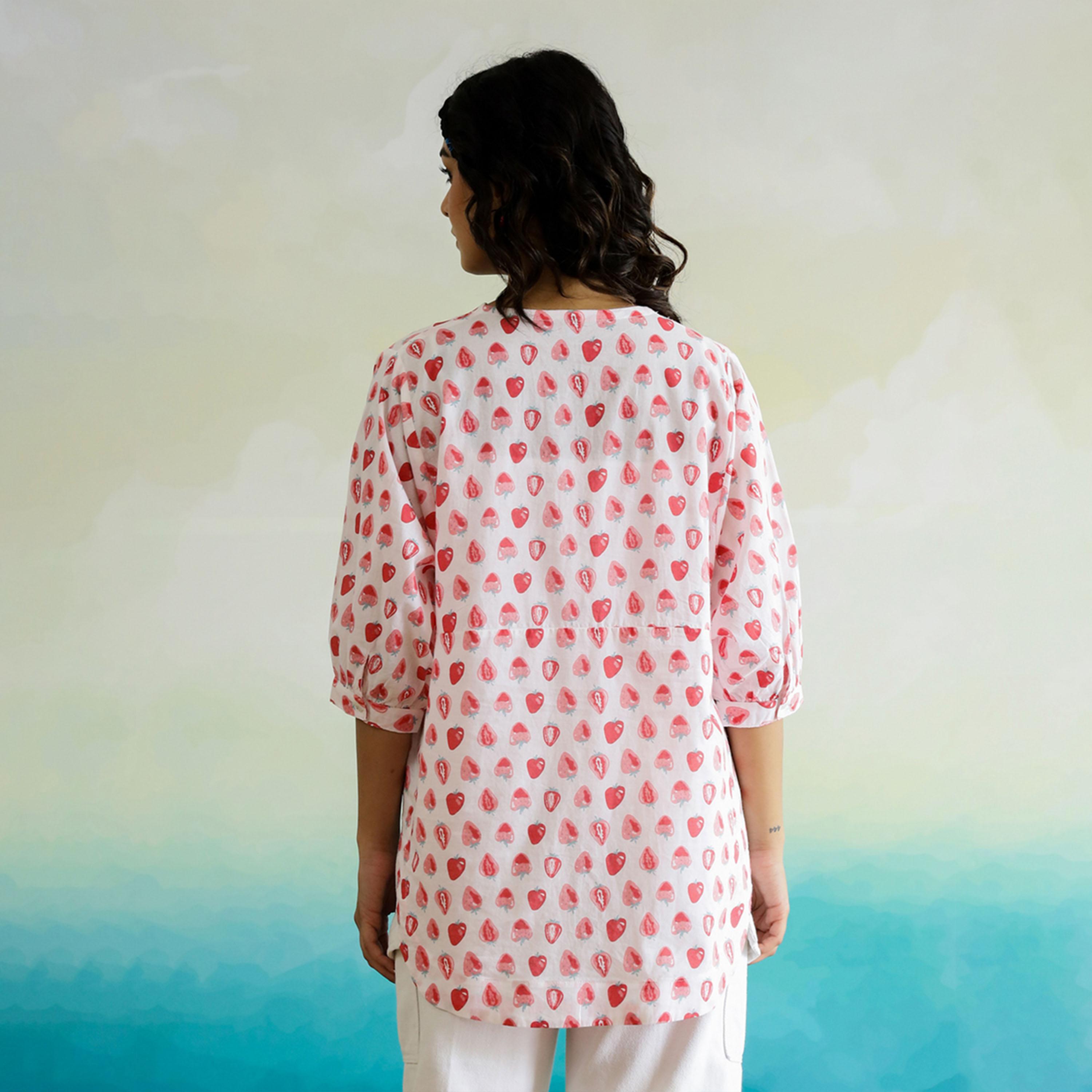 Sanskrutihomes X Styli All-Over Print V-Neck Batwing Sleeve Cotton Top-women-clothing-shirtsandblouses-blouses-image-2