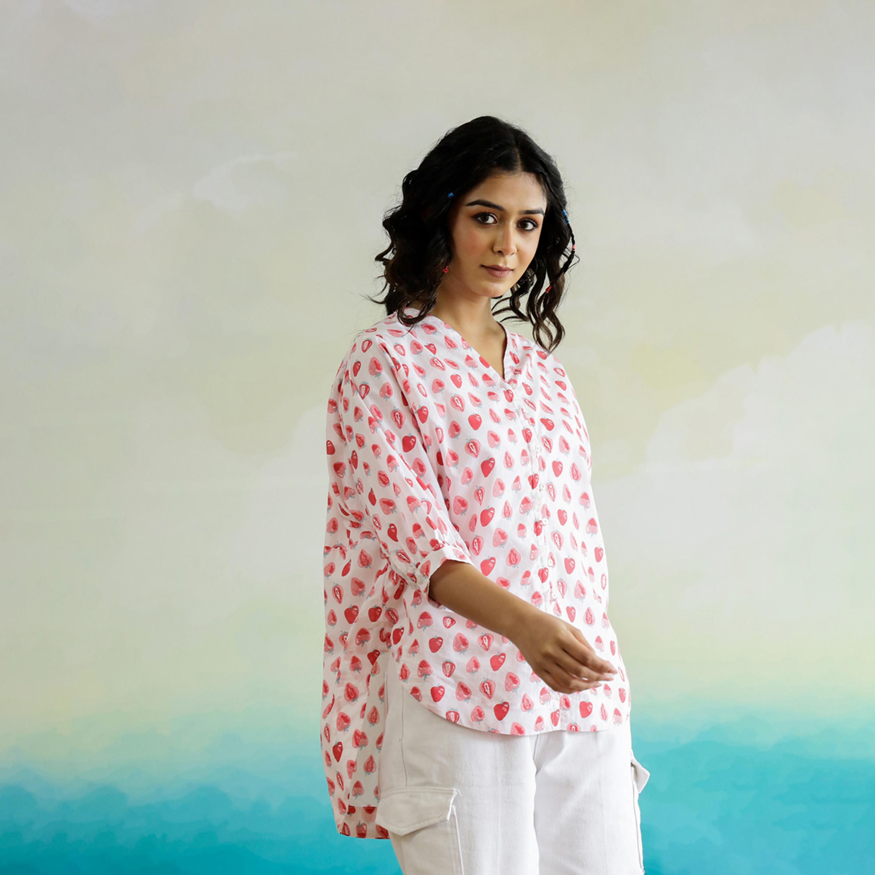 Sanskrutihomes X Styli All-Over Print V-Neck Batwing Sleeve Cotton Top-women-clothing-shirtsandblouses-blouses-image-5