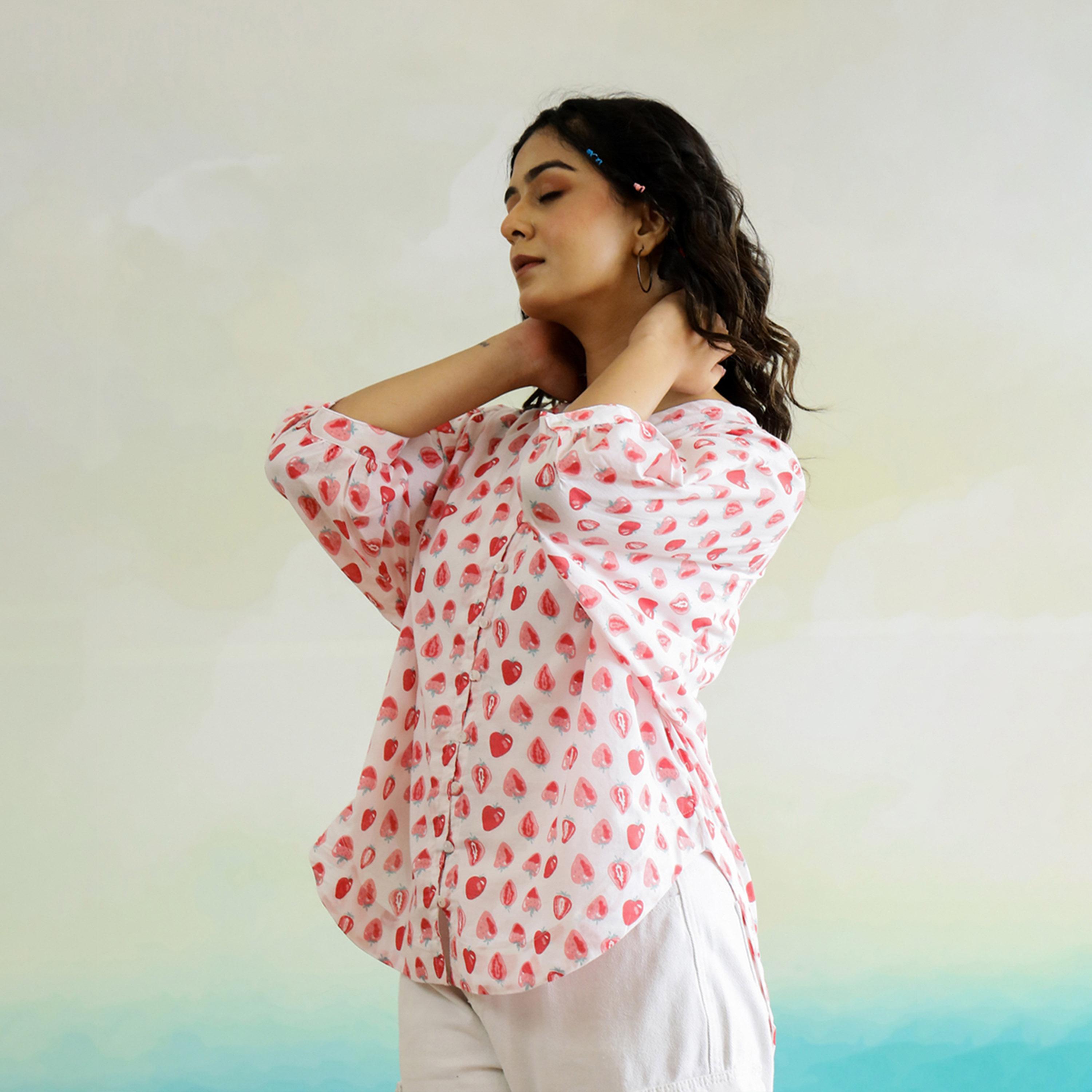 Sanskrutihomes X Styli All-Over Print V-Neck Batwing Sleeve Cotton Top-women-clothing-shirtsandblouses-blouses-image-6