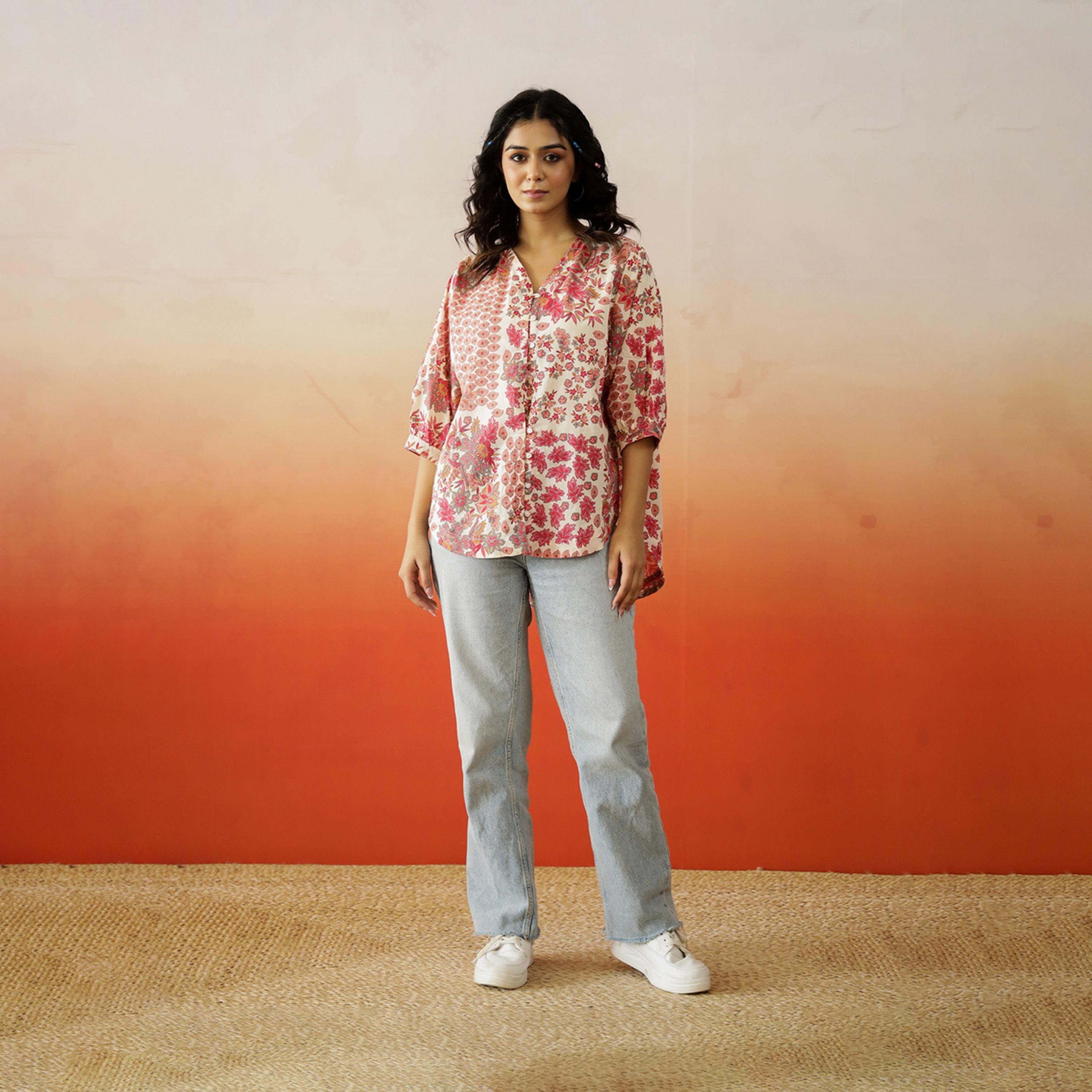 Sanskrutihomes X Styli Floral Print V-Neck Cotton Top-women-clothing-shirtsandblouses-blouses-image-1