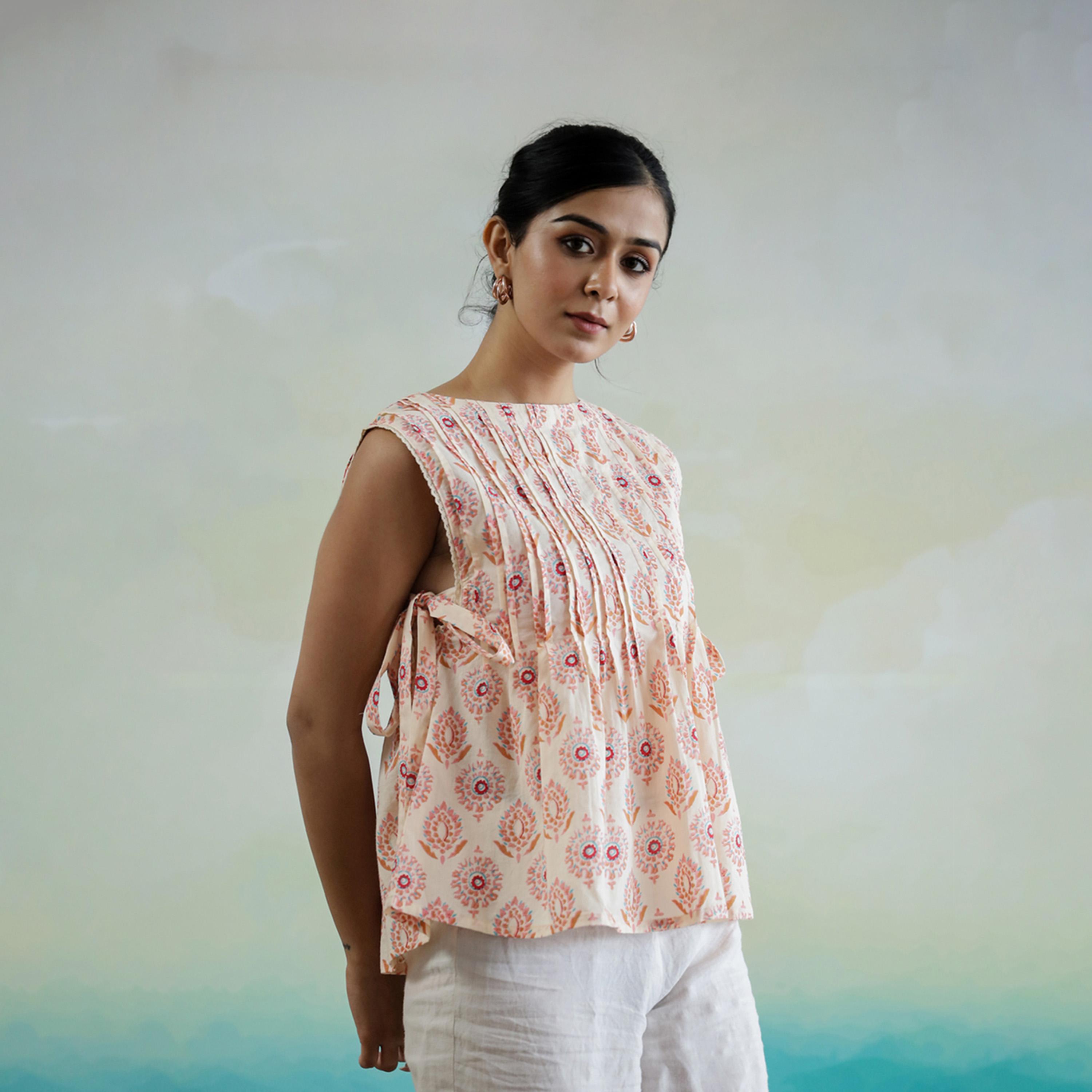 Sanskrutihomes X Styli Floral Print Sleeveless Cotton Top With Side Tie-Up Detail-women-clothing-shirtsandblouses-blouses-image-5
