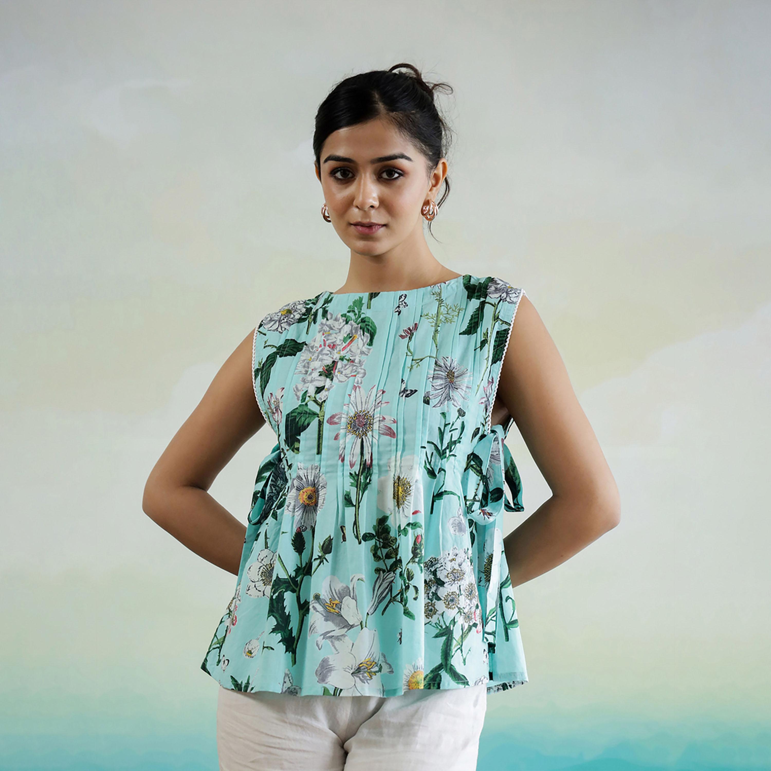 سانسكروتي هومز × ستايلي - بلوزة نسائية من القطن بطبعة زهور-women-clothing-shirtsandblouses-blouses-image-1