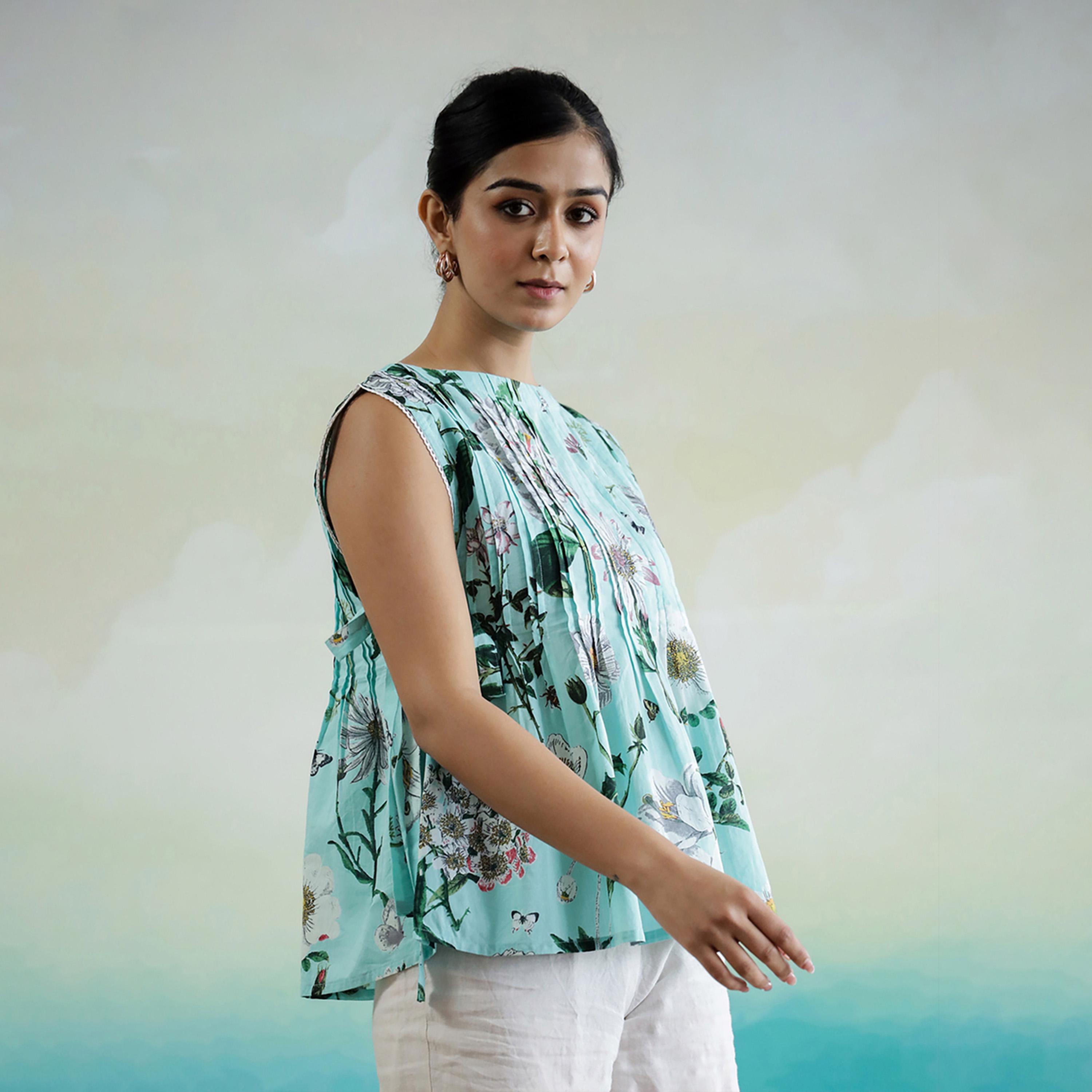 سانسكروتي هومز × ستايلي - بلوزة نسائية من القطن بطبعة زهور-women-clothing-shirtsandblouses-blouses-image-5
