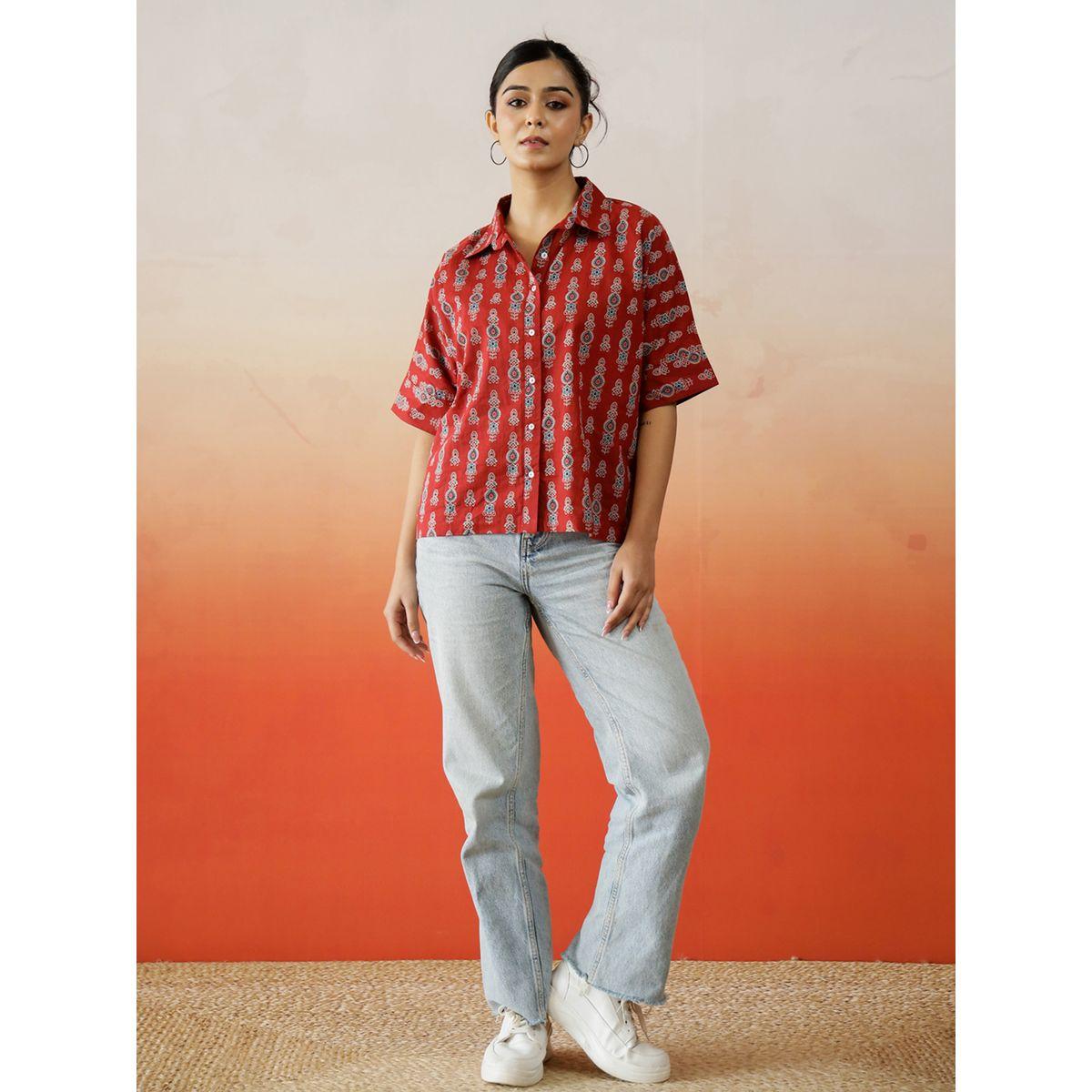 بلوزة بطابع عرقي وأكمام قصيرة-women-clothing-shirtsandblouses-shirts-image-1