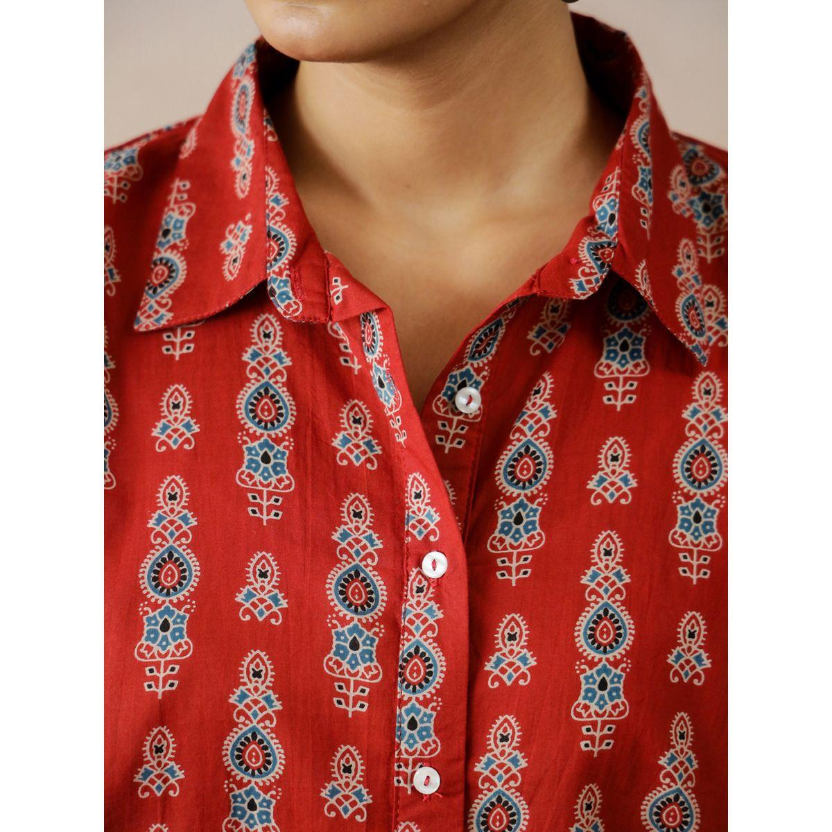 Sanskrutihomes Printed Cotton Short Sleeve Ethnic Top-women-clothing-shirtsandblouses-shirts-image-3