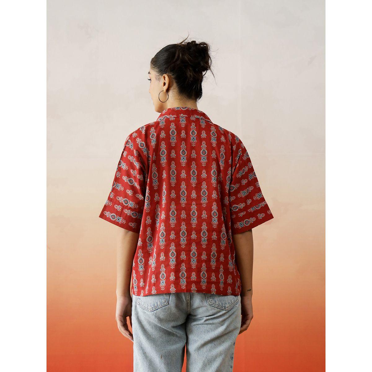 Sanskrutihomes Printed Cotton Short Sleeve Ethnic Top-women-clothing-shirtsandblouses-shirts-image-7