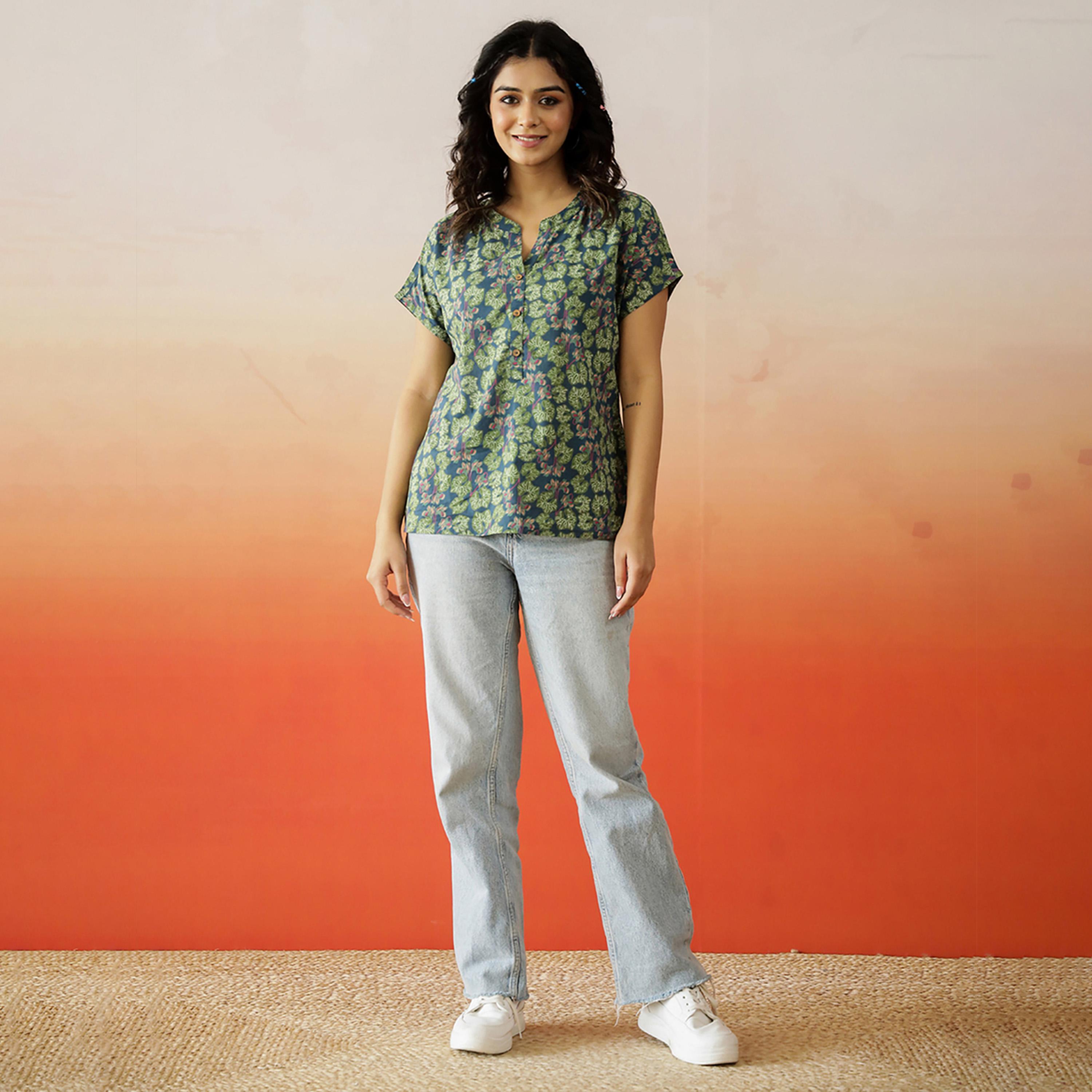 سانسكروتي هومز × ستايلي - بلوزة نسائية من القطن الخالص بطبعة زهور-women-clothing-shirtsandblouses-blouses-image-5