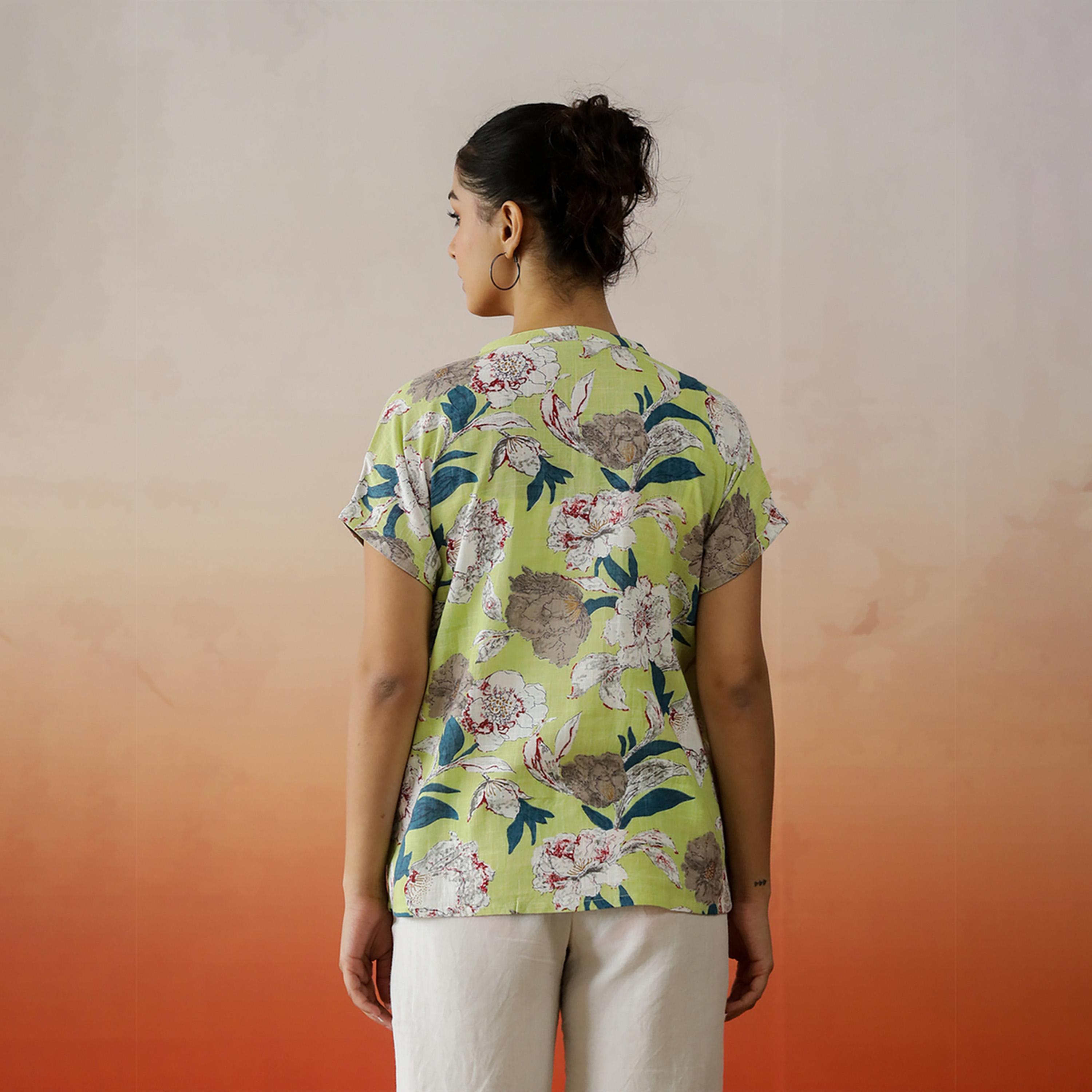 سانسكروتي هومز × ستايلي - بلوزة قطنية بطبعة زهور بأكمام ممتدة وفتحة رقبة صغيرة-women-clothing-shirtsandblouses-blouses-image-3