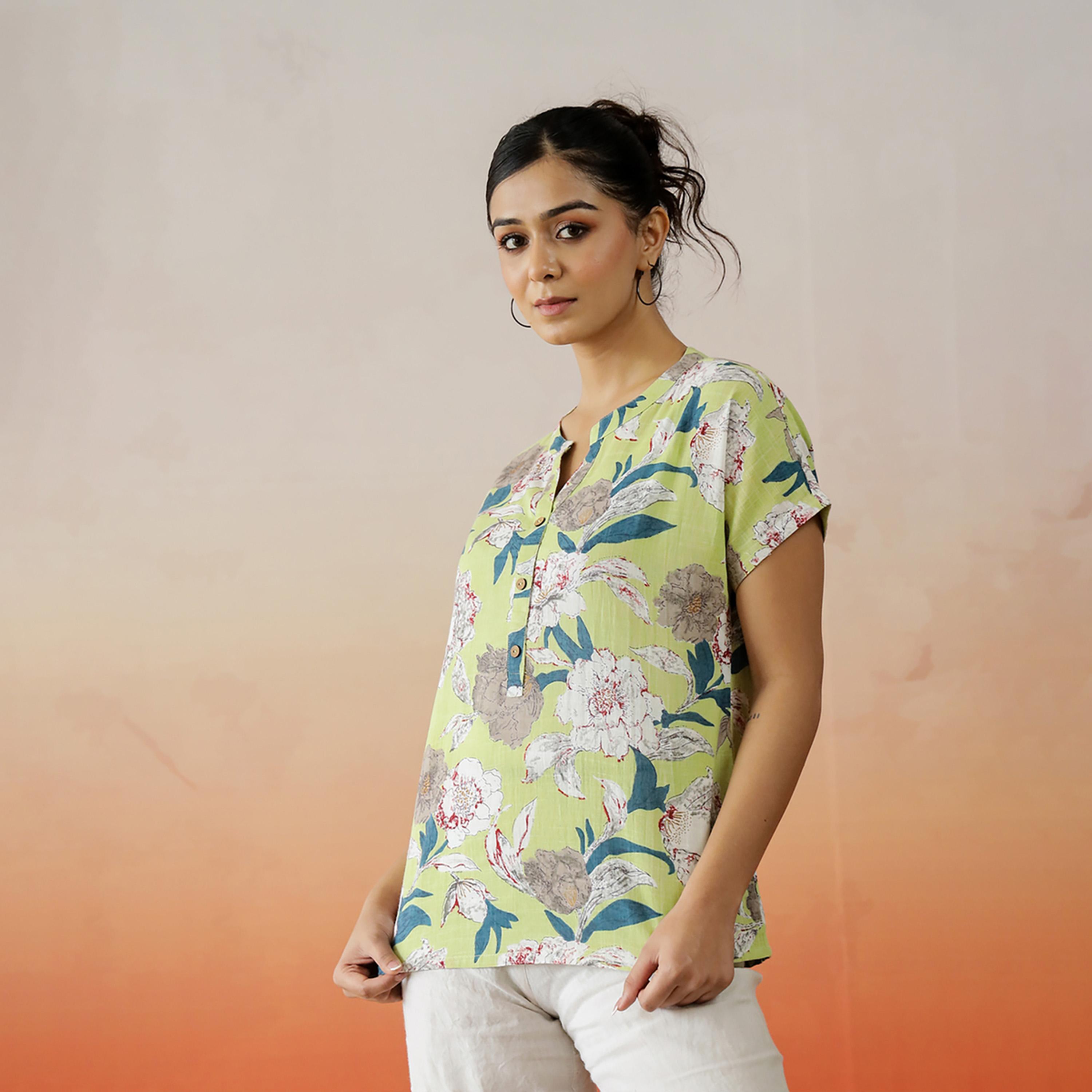 سانسكروتي هومز × ستايلي - بلوزة قطنية بطبعة زهور بأكمام ممتدة وفتحة رقبة صغيرة-women-clothing-shirtsandblouses-blouses-image-5