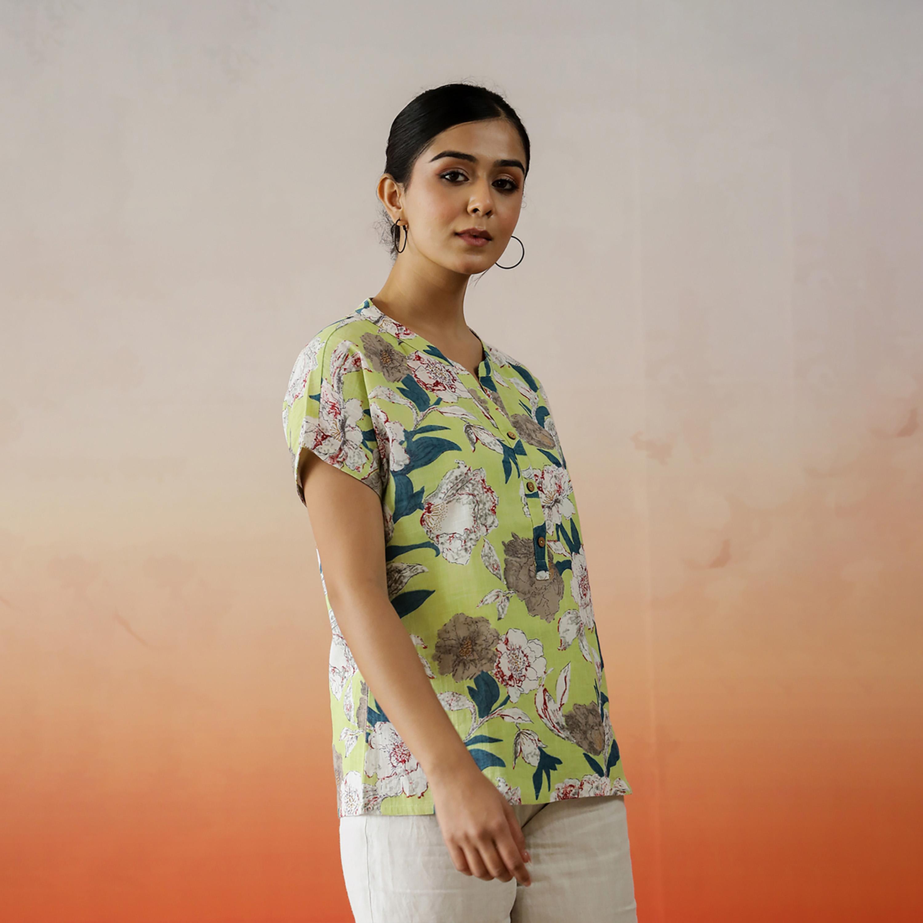 سانسكروتي هومز × ستايلي - بلوزة قطنية بطبعة زهور بأكمام ممتدة وفتحة رقبة صغيرة-women-clothing-shirtsandblouses-blouses-image-6