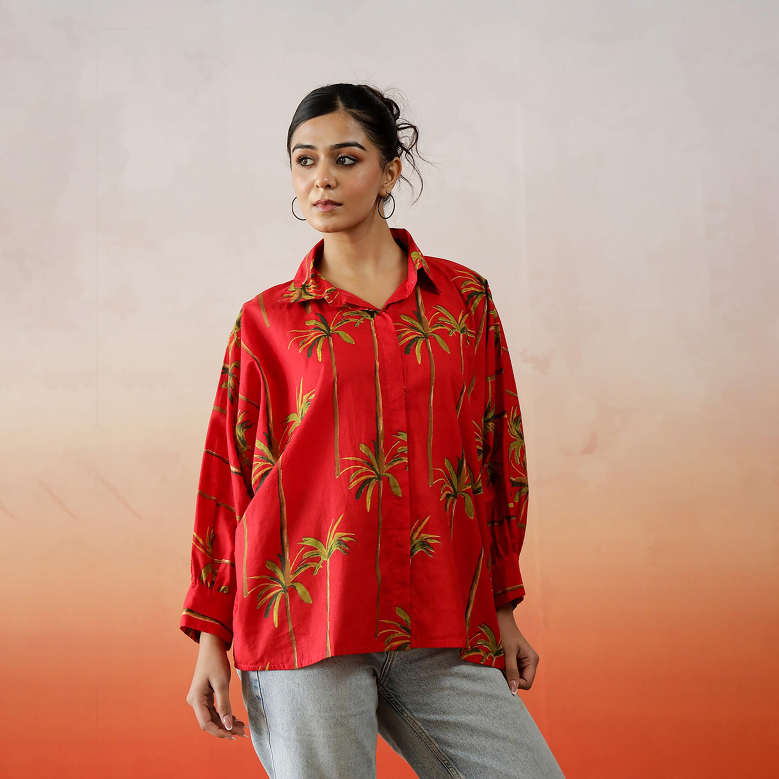 سانسكروتي هومز × ستايلي - قميص مطبوع بقصّة عادية وياقة-women-clothing-shirtsandblouses-shirts-image-4