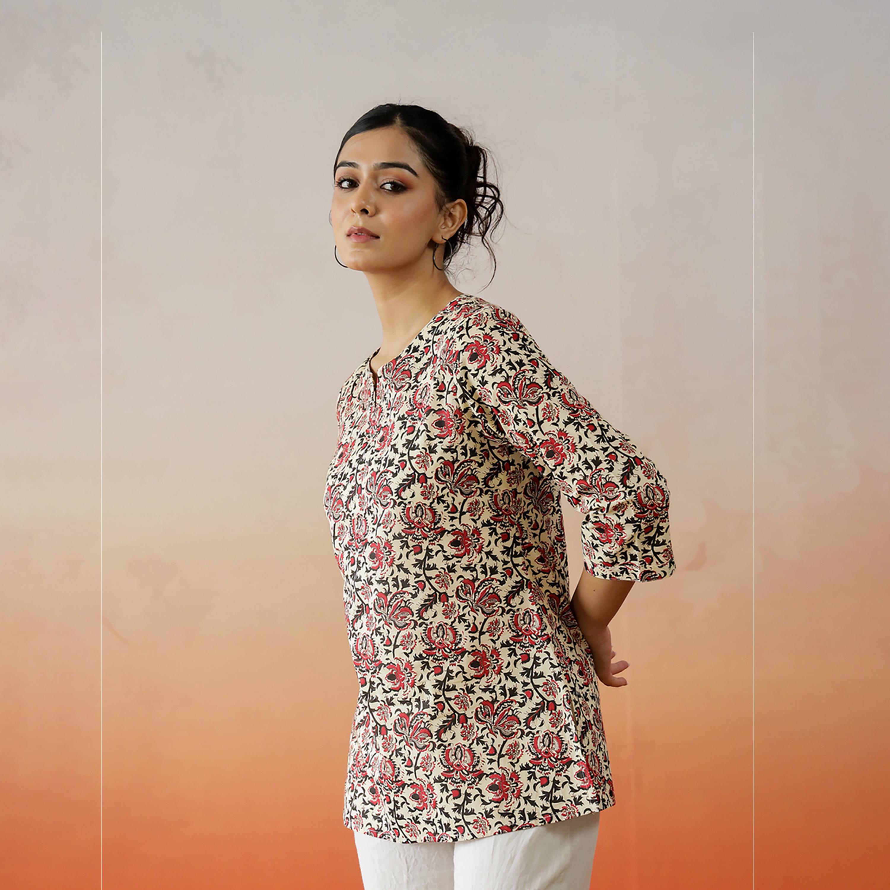 Sanskrutihomes X Styli Ethnic Motifs All-Over Print Cotton Longline Top-women-clothing-shirtsandblouses-blouses-image-4