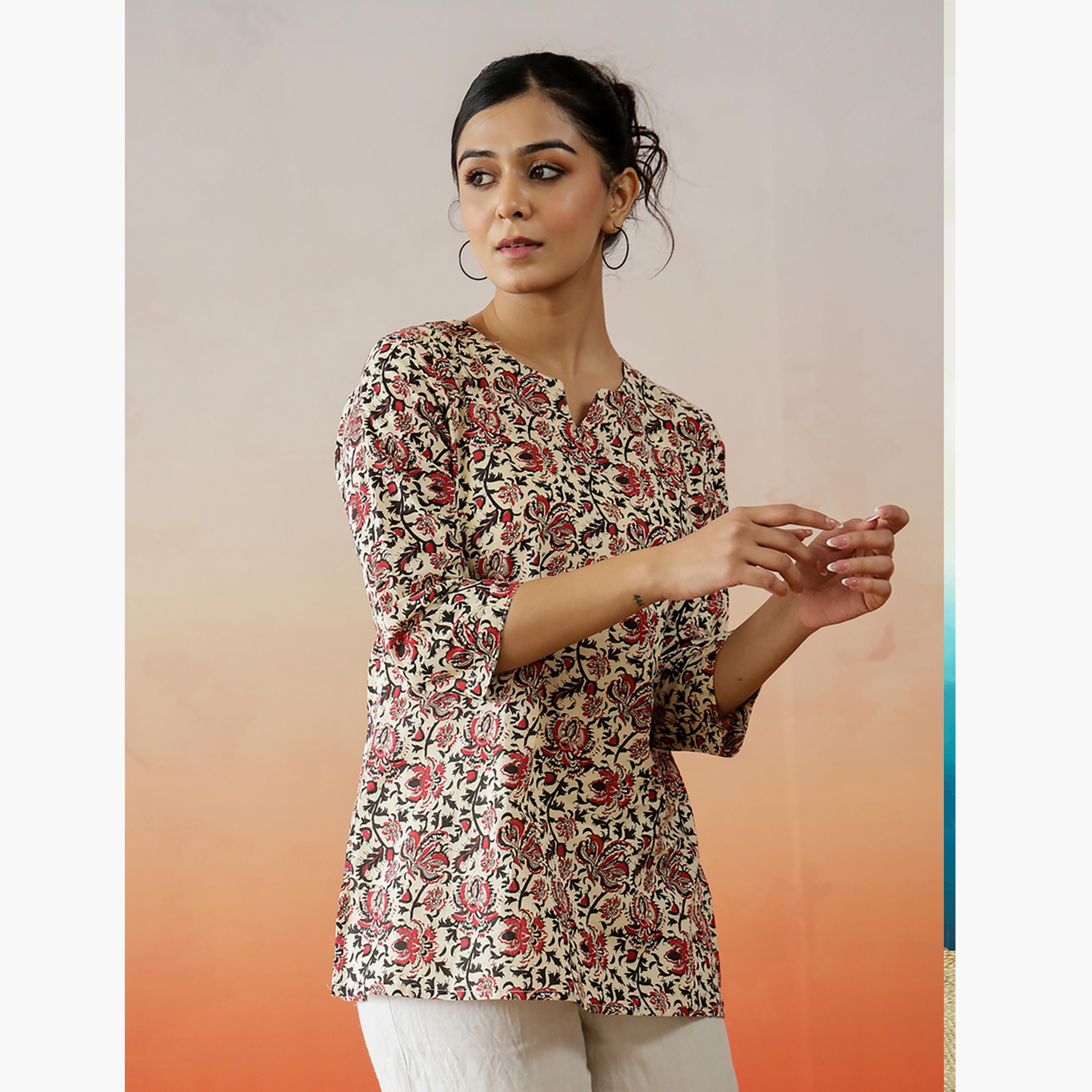 سانسكروتي هومز × ستايلي - بلوزة طويلة قطن بطبعة كاملة وزخارف عرقية-women-clothing-shirtsandblouses-blouses-image-5