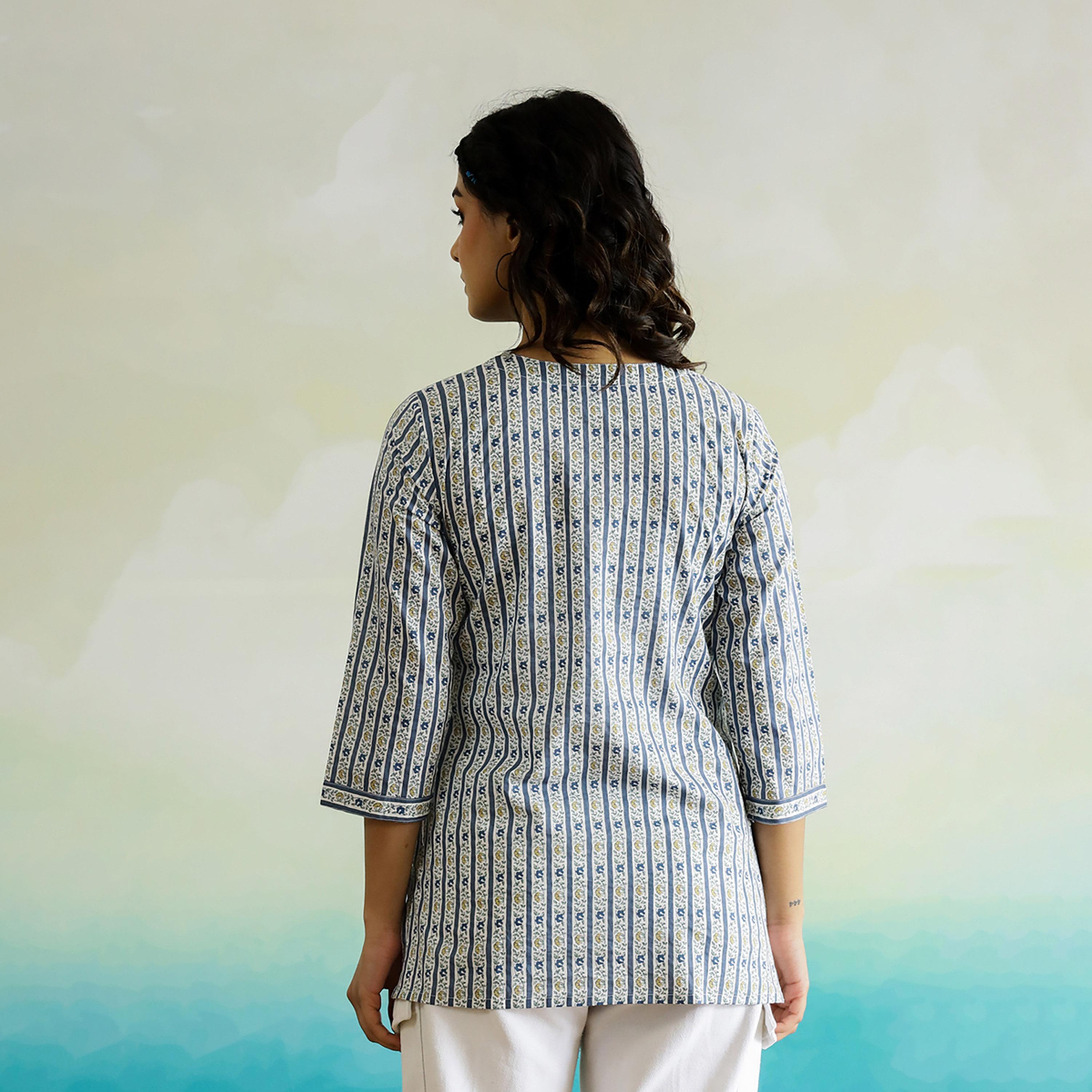 Sanskrutihomes X Styli All-Over Print Notch Neck Regular Fit Top-women-clothing-ethnicwear-kurtas-image-2