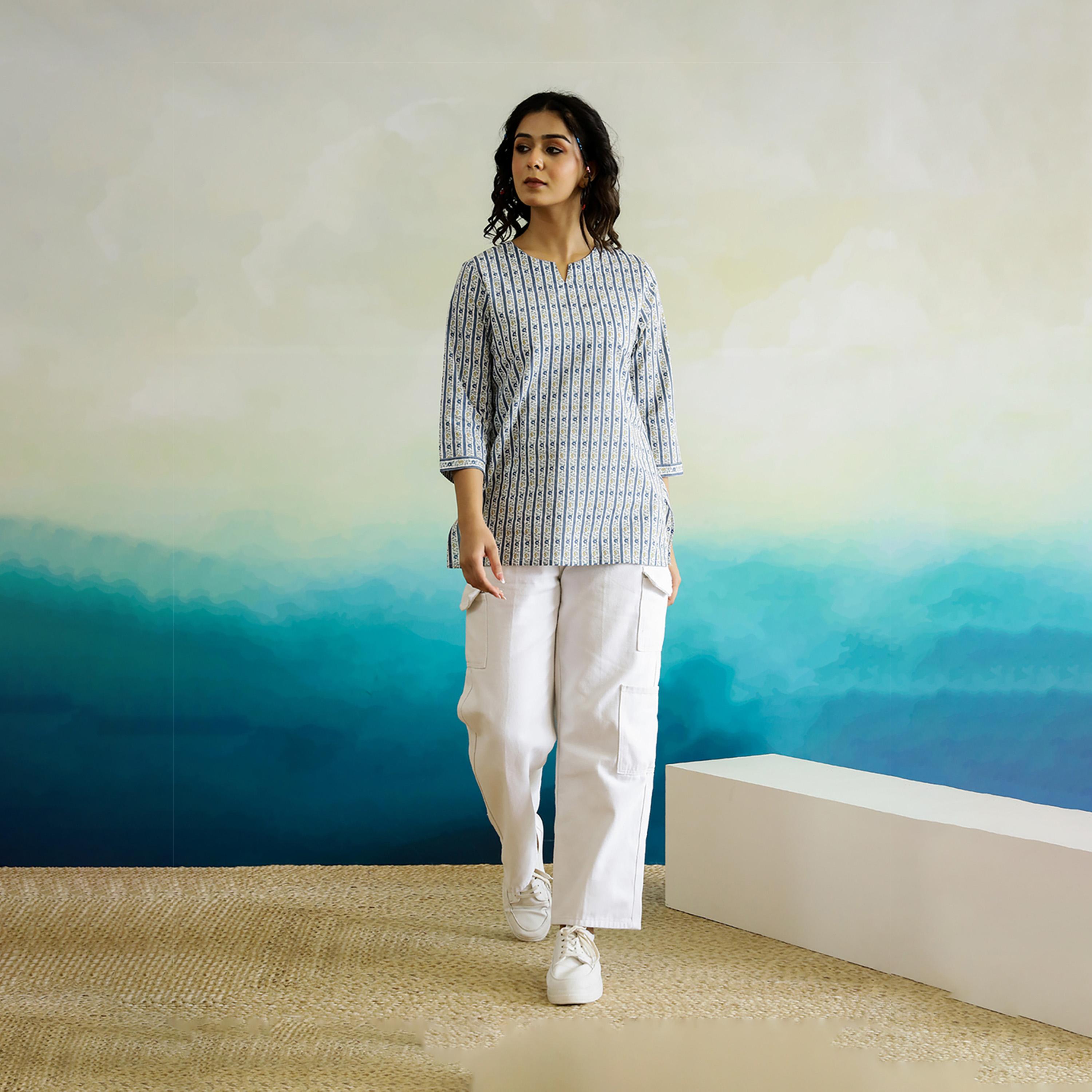 Sanskrutihomes X Styli All-Over Print Notch Neck Regular Fit Top-women-clothing-ethnicwear-kurtas-image-3