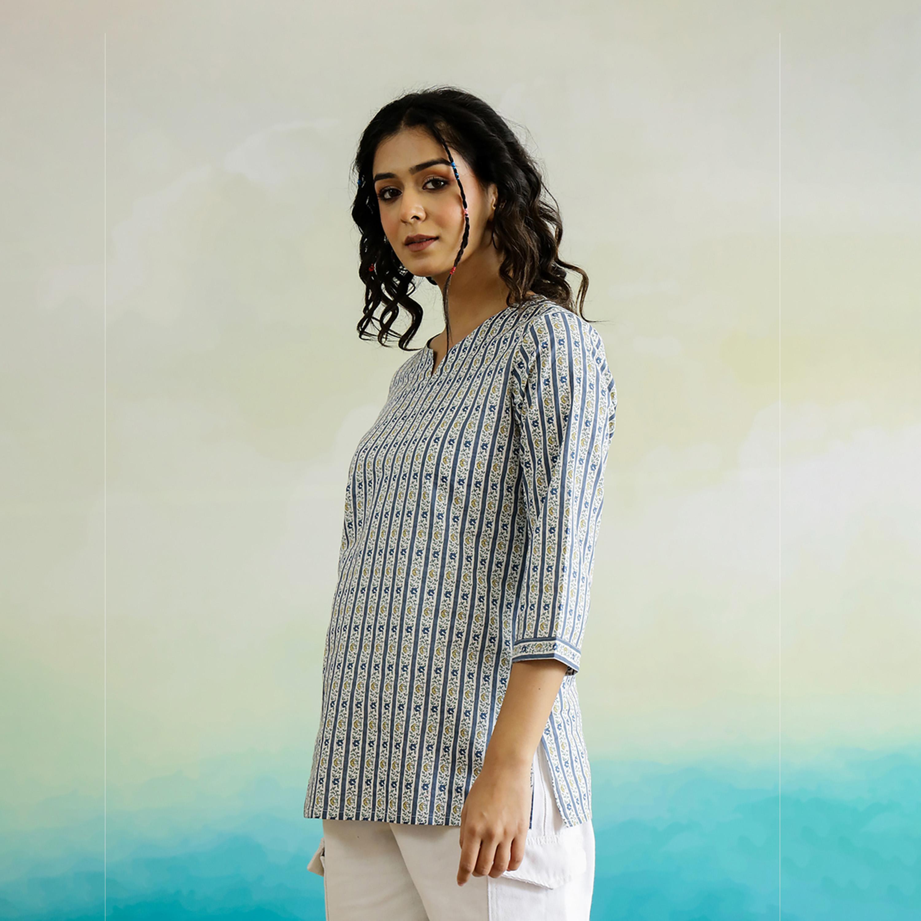 Sanskrutihomes X Styli All-Over Print Notch Neck Regular Fit Top-women-clothing-ethnicwear-kurtas-image-4