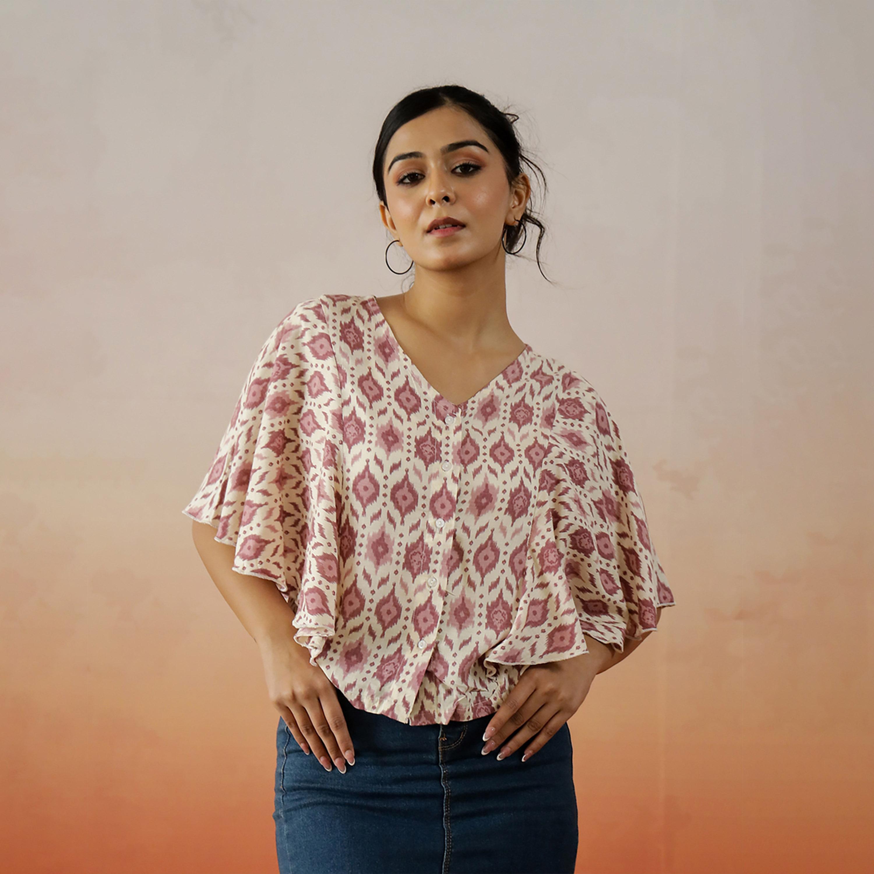 Sanskrutihomes X Styli All-Over Print Kimono Sleeve V-Neck Top-women-clothing-shirtsandblouses-shirts-image-1