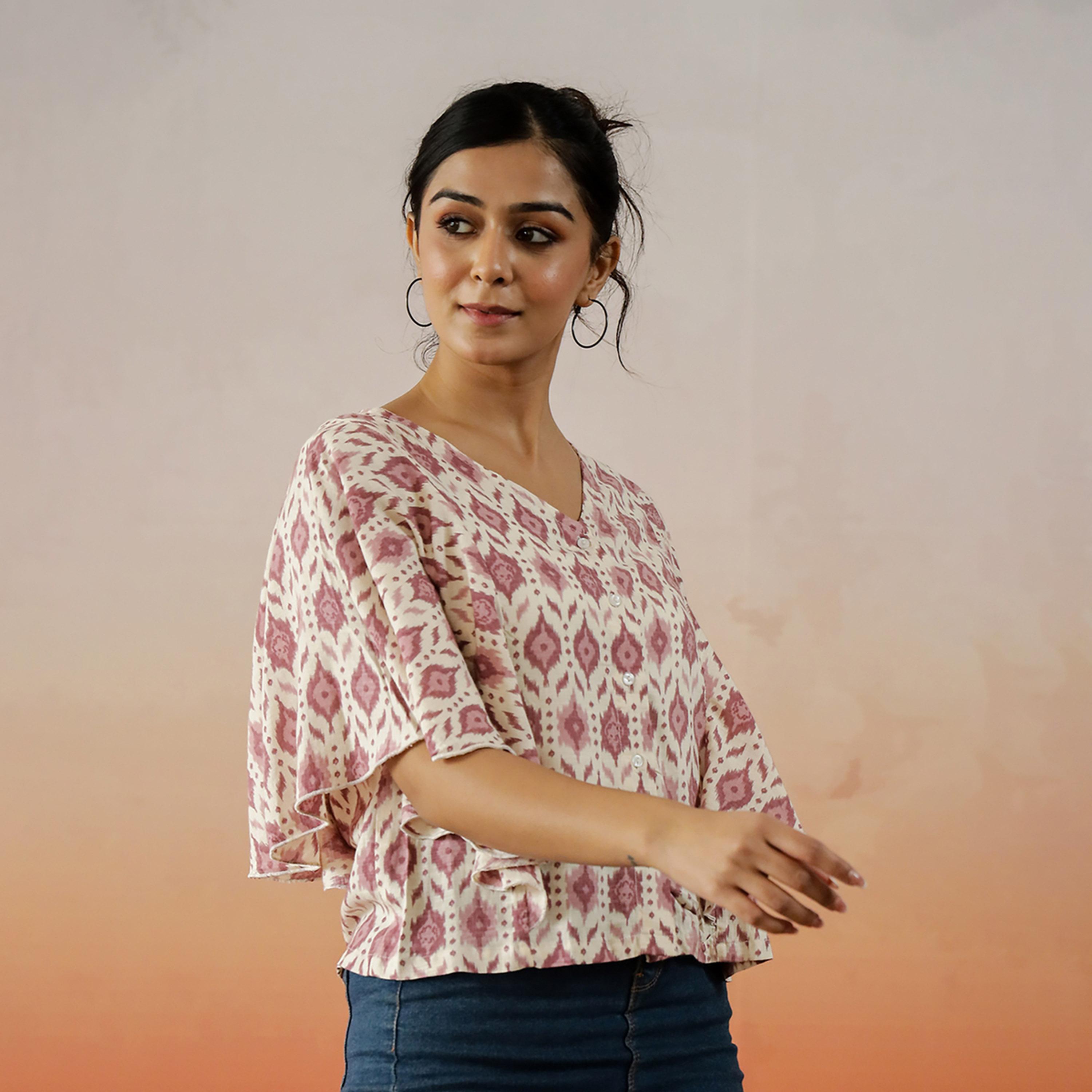 Sanskrutihomes X Styli All-Over Print Kimono Sleeve V-Neck Top-women-clothing-shirtsandblouses-shirts-image-2