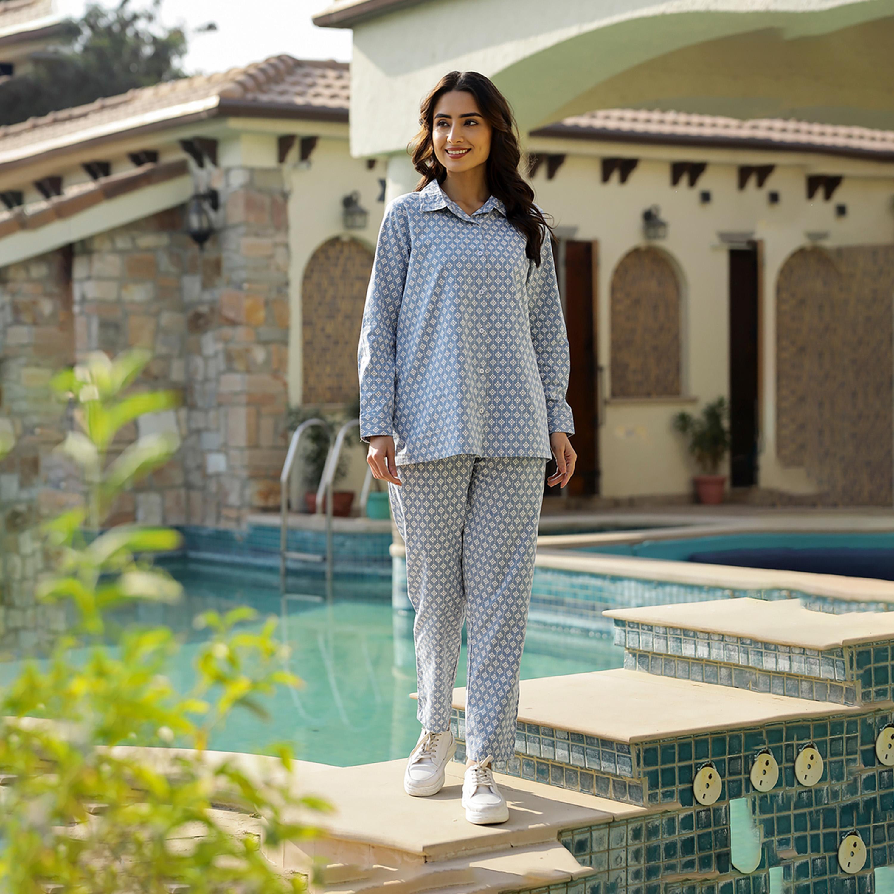 Sanskrutihomes X Styli All-Over Print Spread Collar Cotton Shirt With Trousers Co-Ords-women-clothing-coordsets-image-1