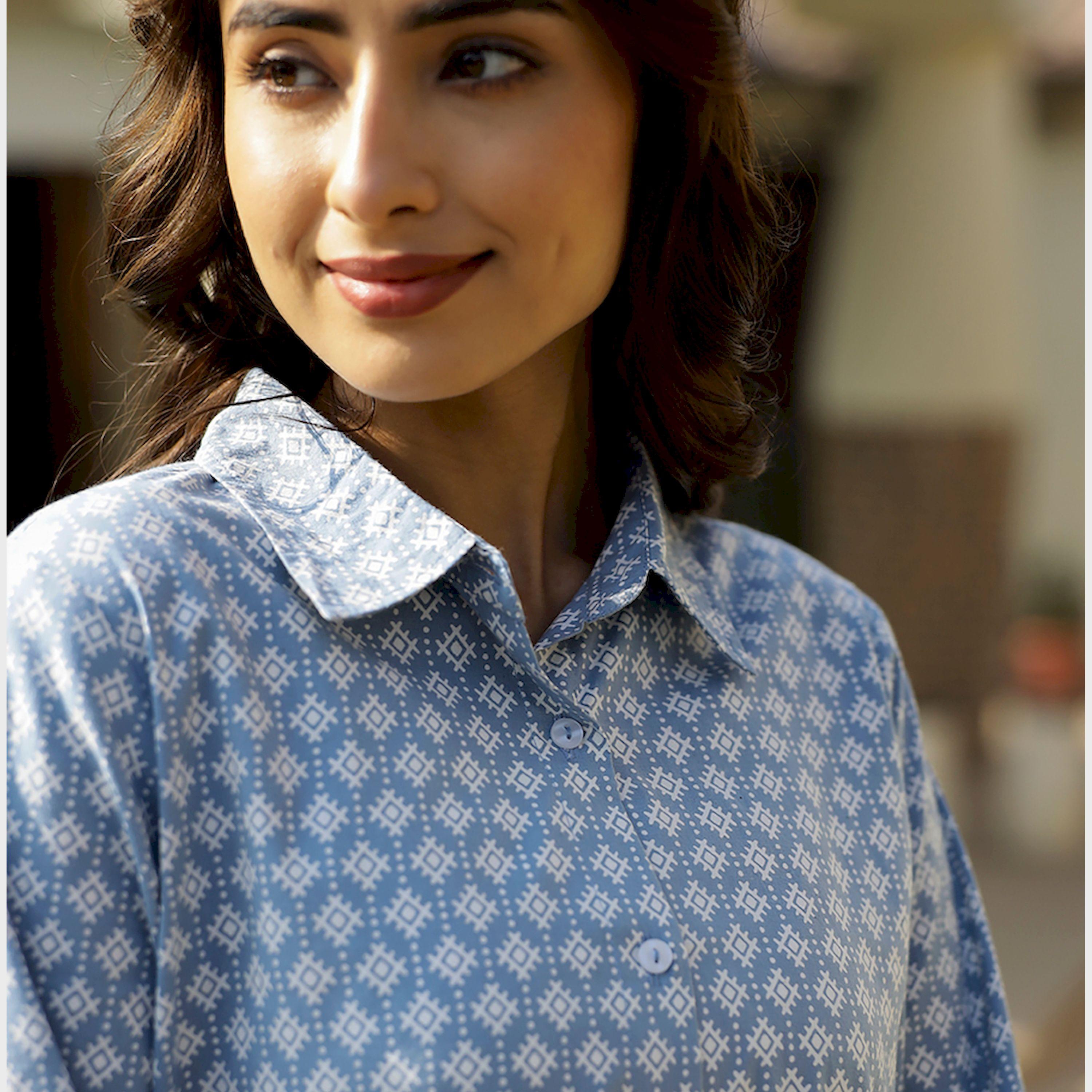 Sanskrutihomes X Styli All-Over Print Spread Collar Cotton Shirt With Trousers Co-Ords-women-clothing-coordsets-image-5