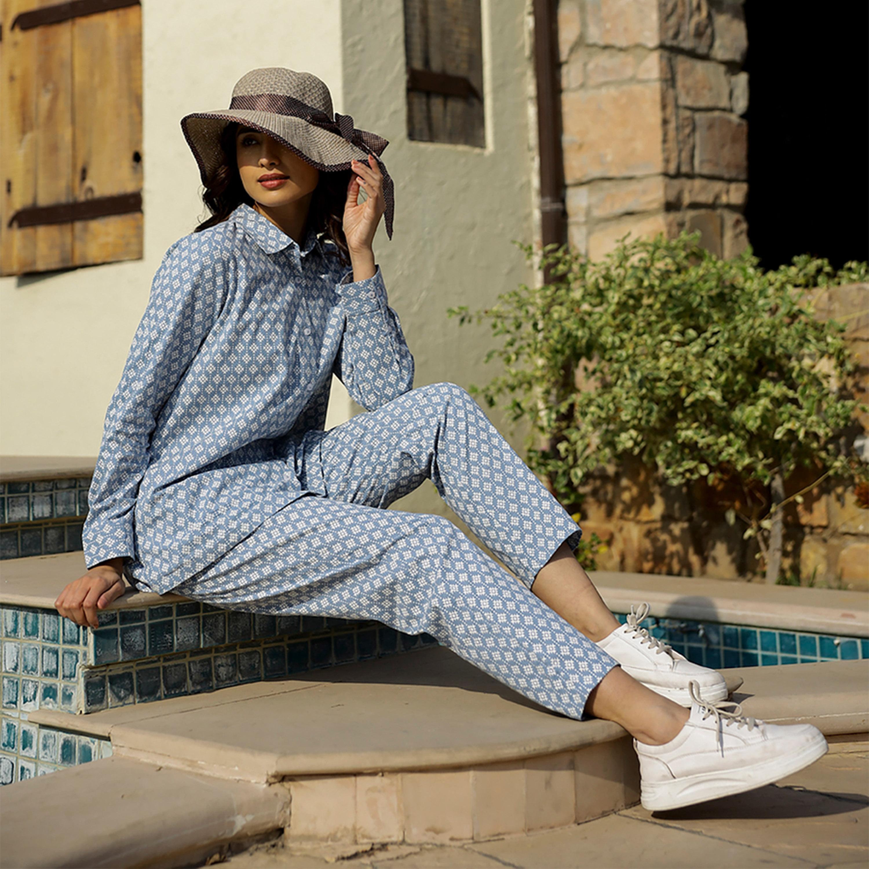 Sanskrutihomes X Styli All-Over Print Spread Collar Cotton Shirt With Trousers Co-Ords-women-clothing-coordsets-image-6