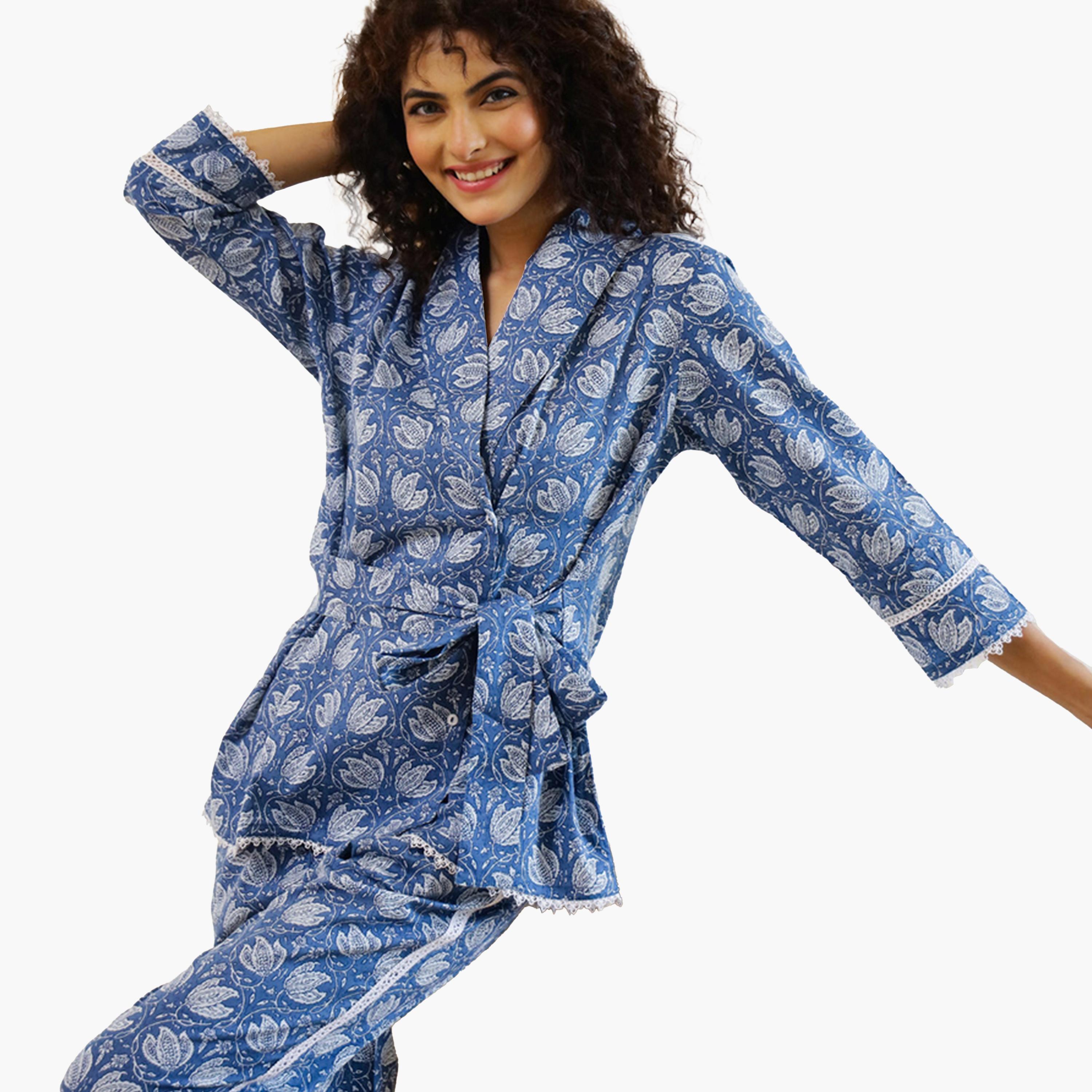 Sanskrutihomes X Styli Floral Printed Lapel Collar Top and Pyjama Set-women-clothing-coordsets-image-6