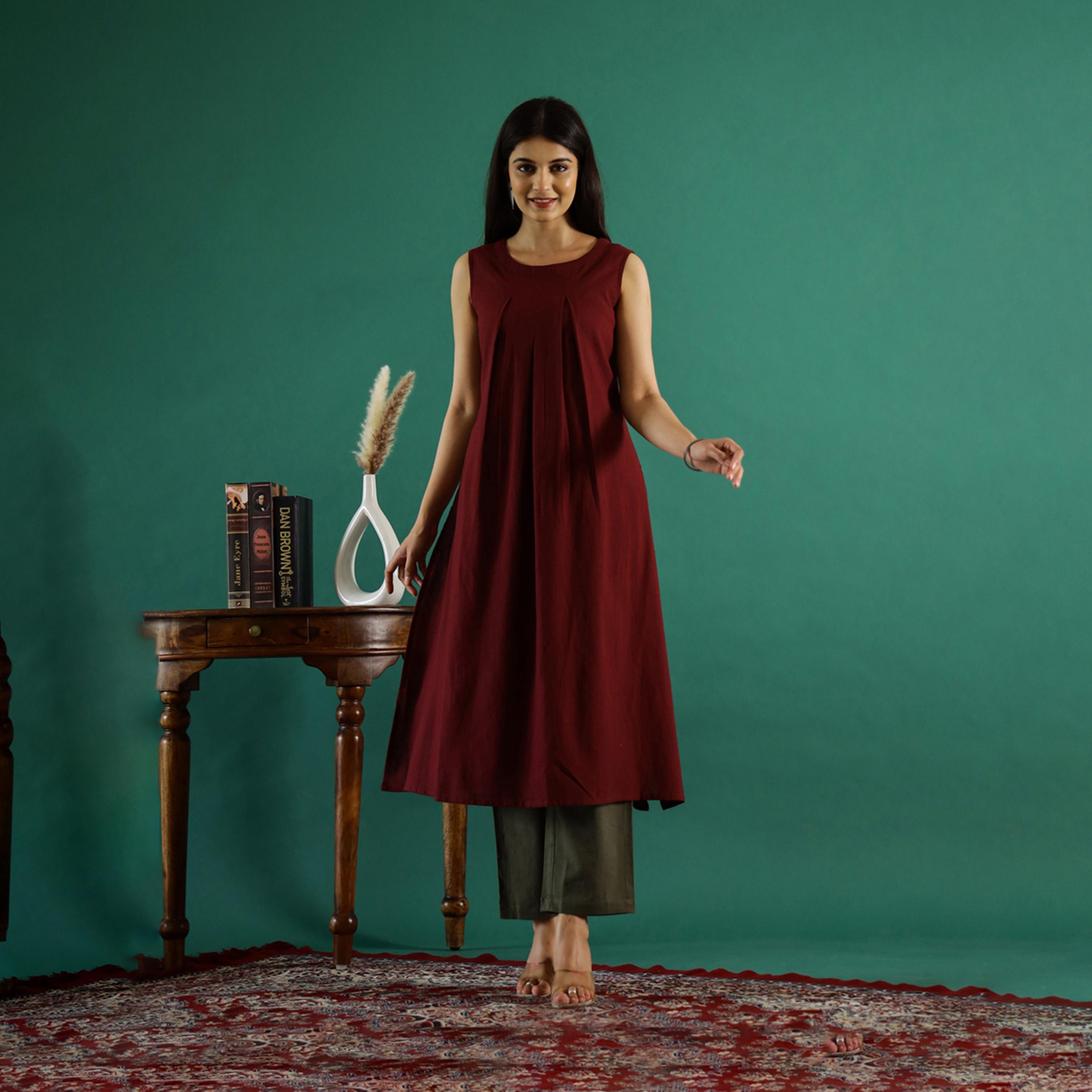 Sanskrutihomes X Styli Round Neck Cotton A-Line Kurta With Trousers Set-women-clothing-coordsets-image-1