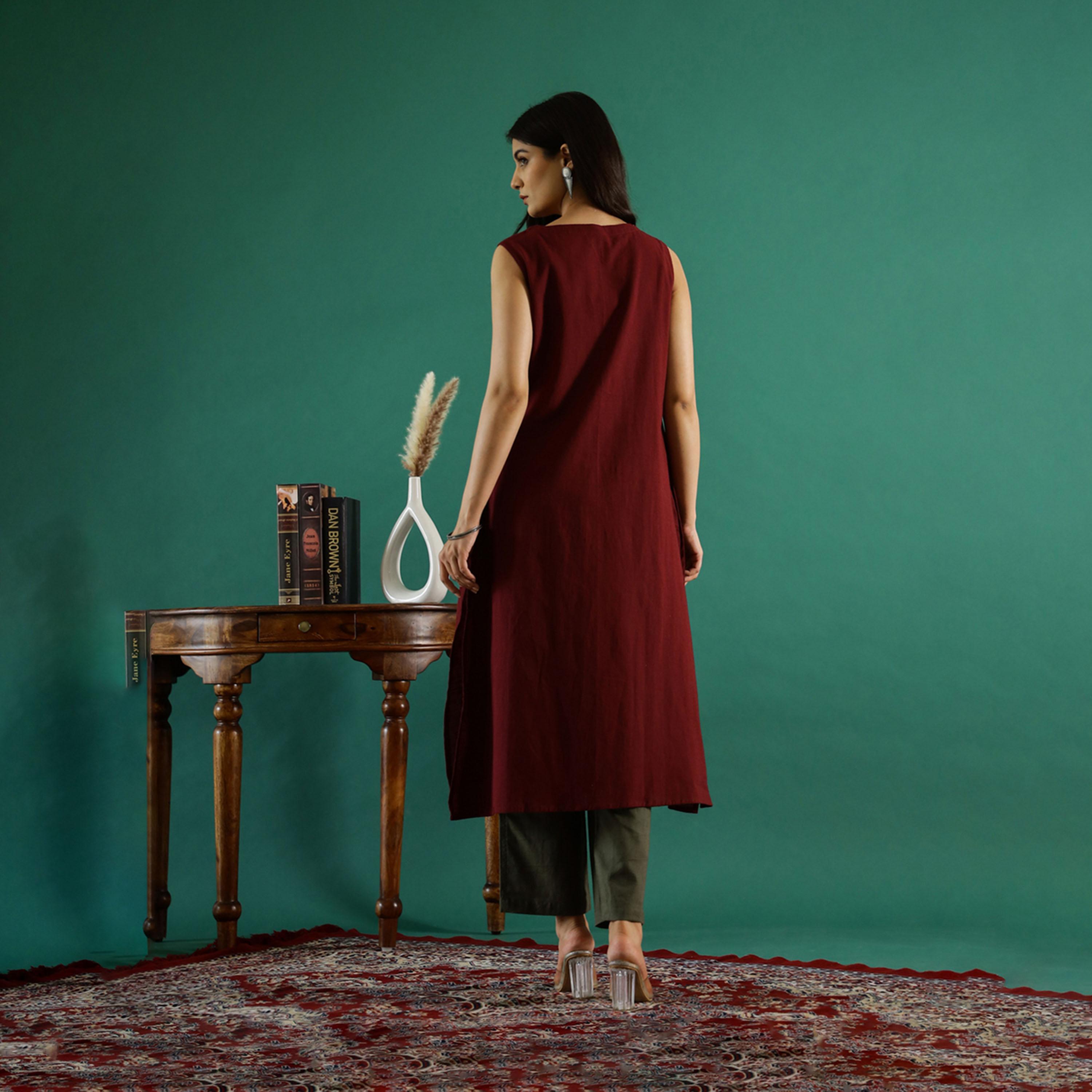 Sanskrutihomes X Styli Round Neck Cotton A-Line Kurta With Trousers Set-women-clothing-coordsets-image-2