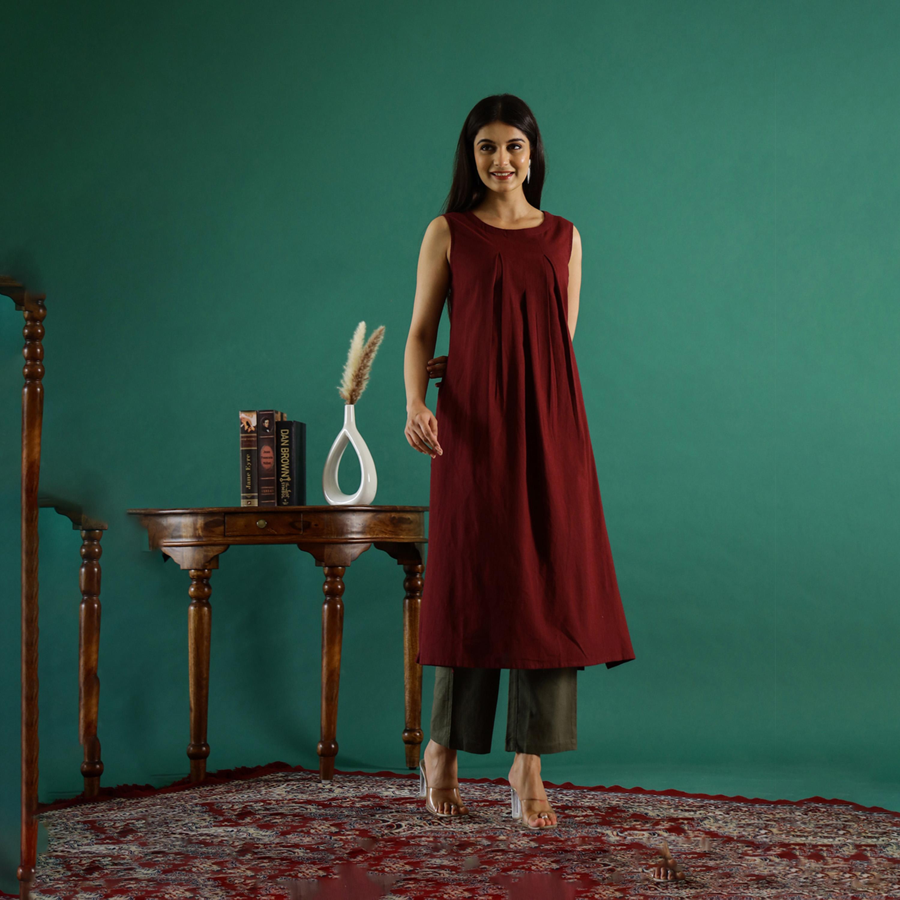 سانسكروتي هومز × ستايلي - طقم كورتا مع بنطلون من من القطن برقبة دائرية وقصة A-women-clothing-coordsets-image-3