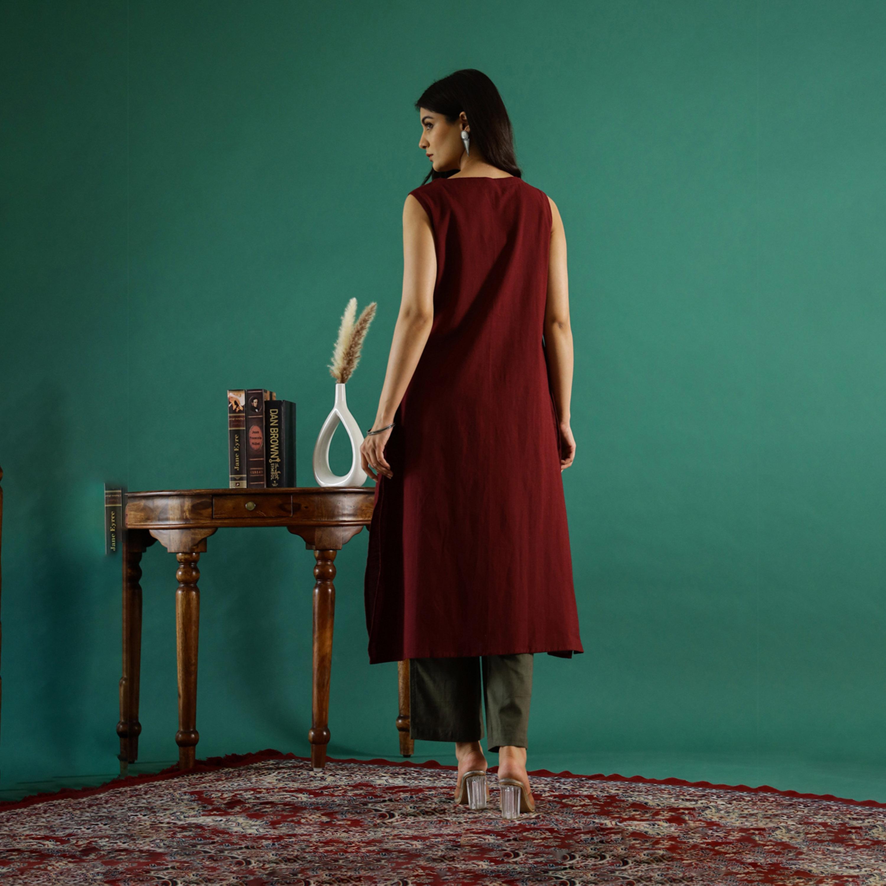 سانسكروتي هومز × ستايلي - طقم كورتا مع بنطلون من من القطن برقبة دائرية وقصة A-women-clothing-coordsets-image-6