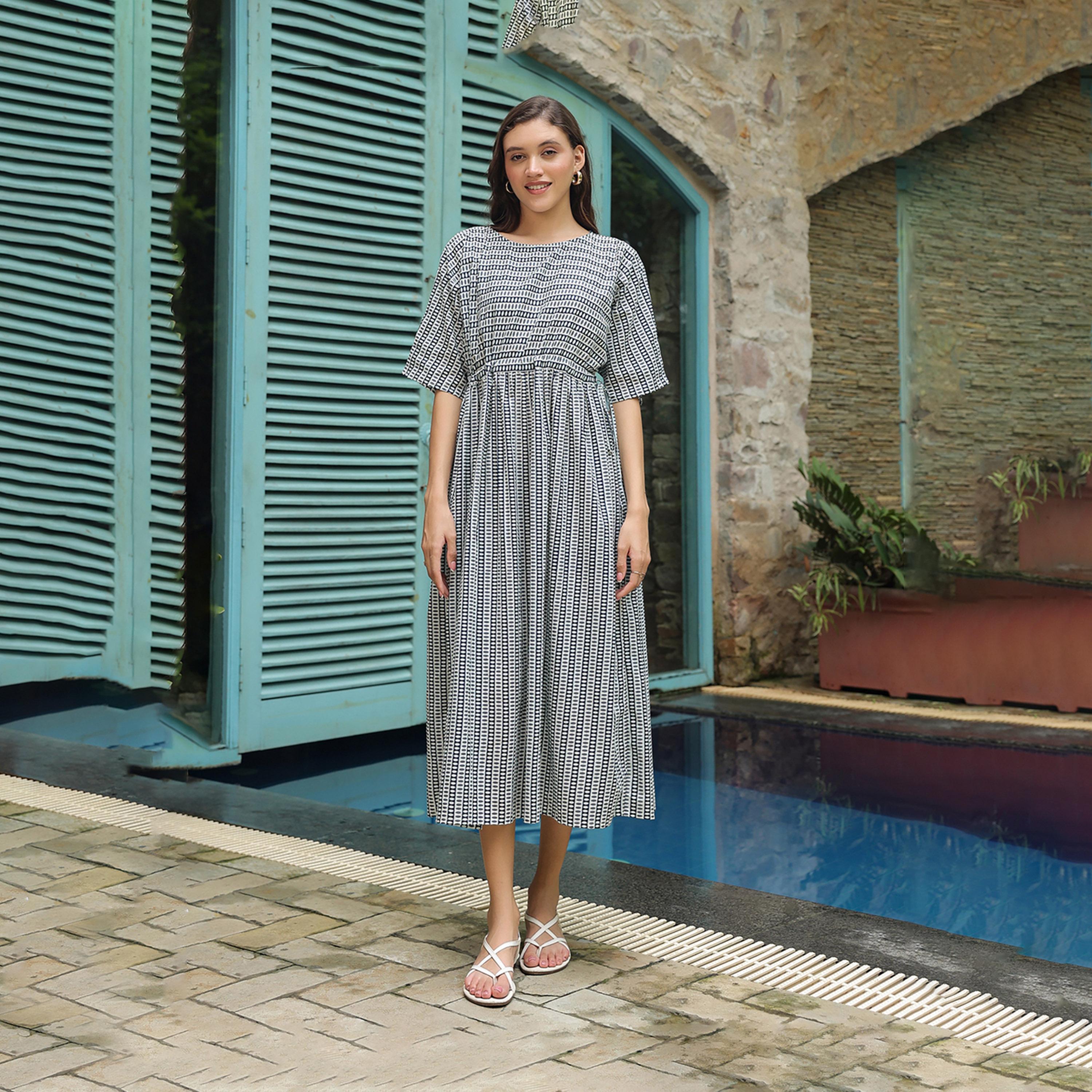 Sanskrutihomes X Styli All-Over Print Batwing Sleeve Cotton Midi Dress-women-clothing-dresses-image-5