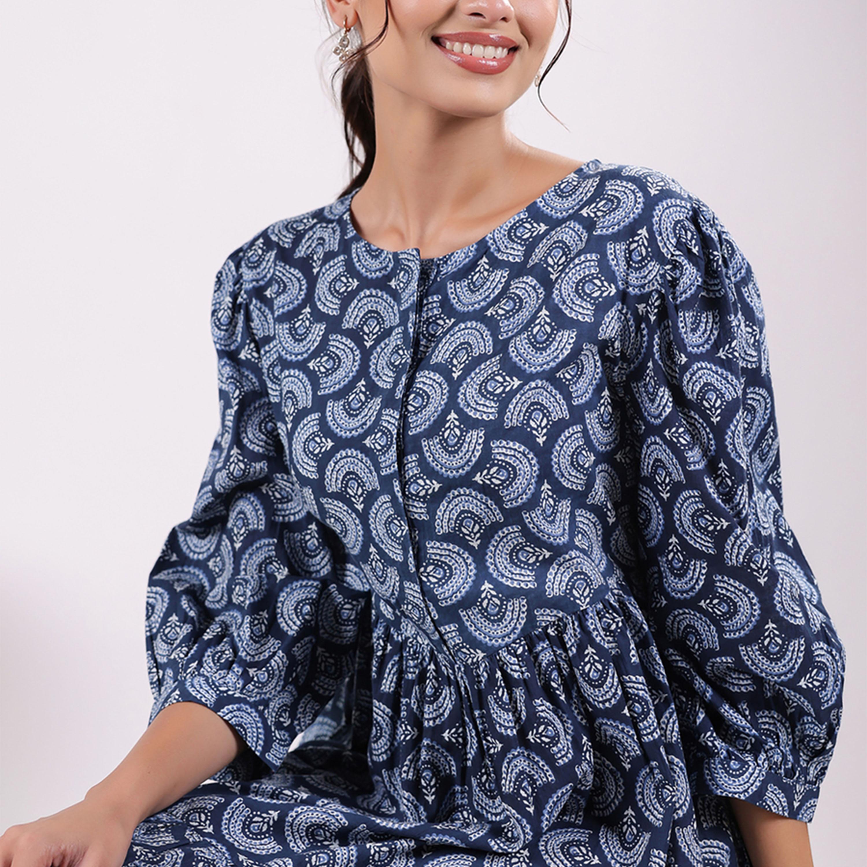 سانسكروتي هومز × ستايلي - فستان ميدي مطبوع بأكمام منفوخة ورقبة دائرية-women-clothing-dresses-image-6