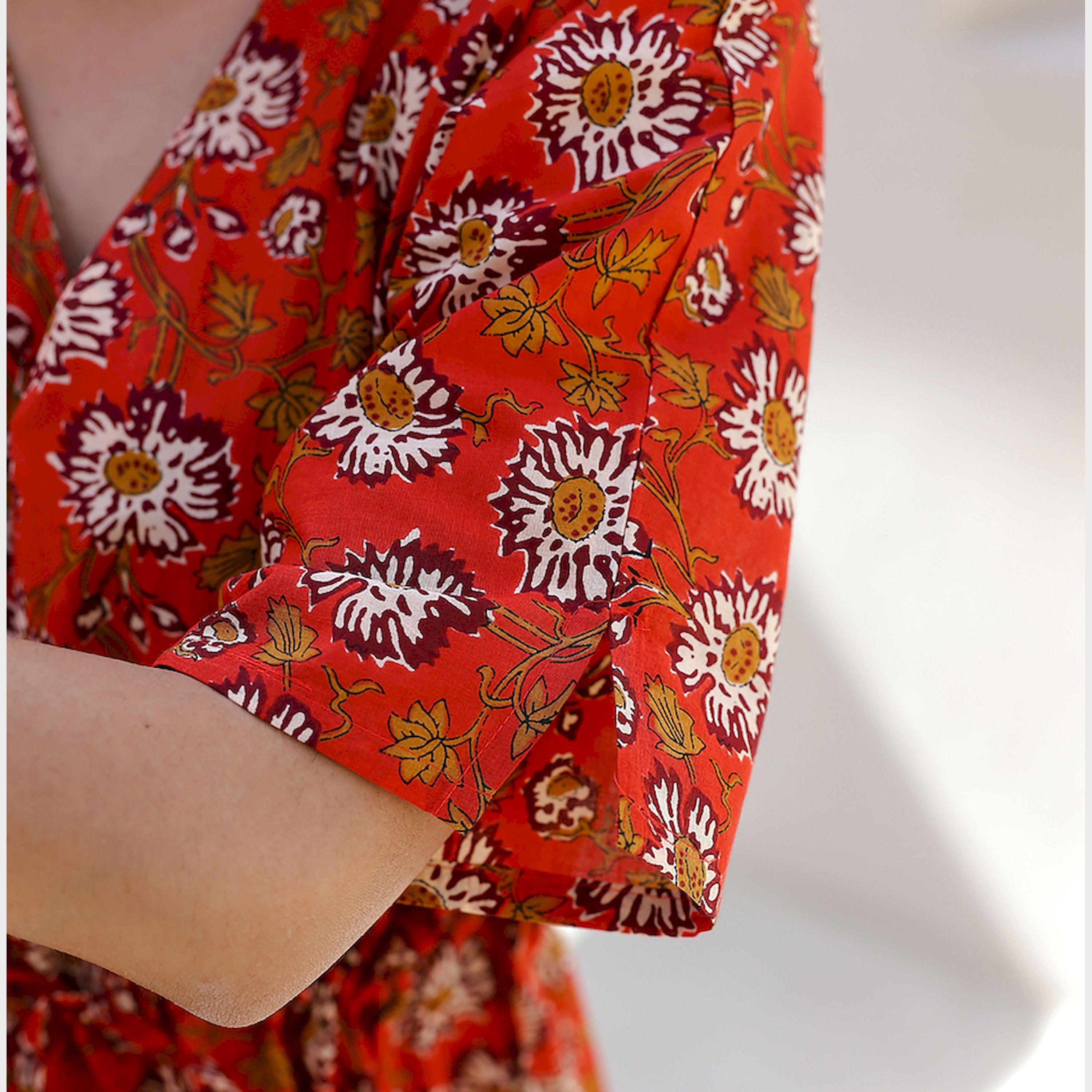 Sanskrutihomes X Styli Floral Print V-Neck Cotton Midi Dress With Drawstring-women-clothing-dresses-image-5