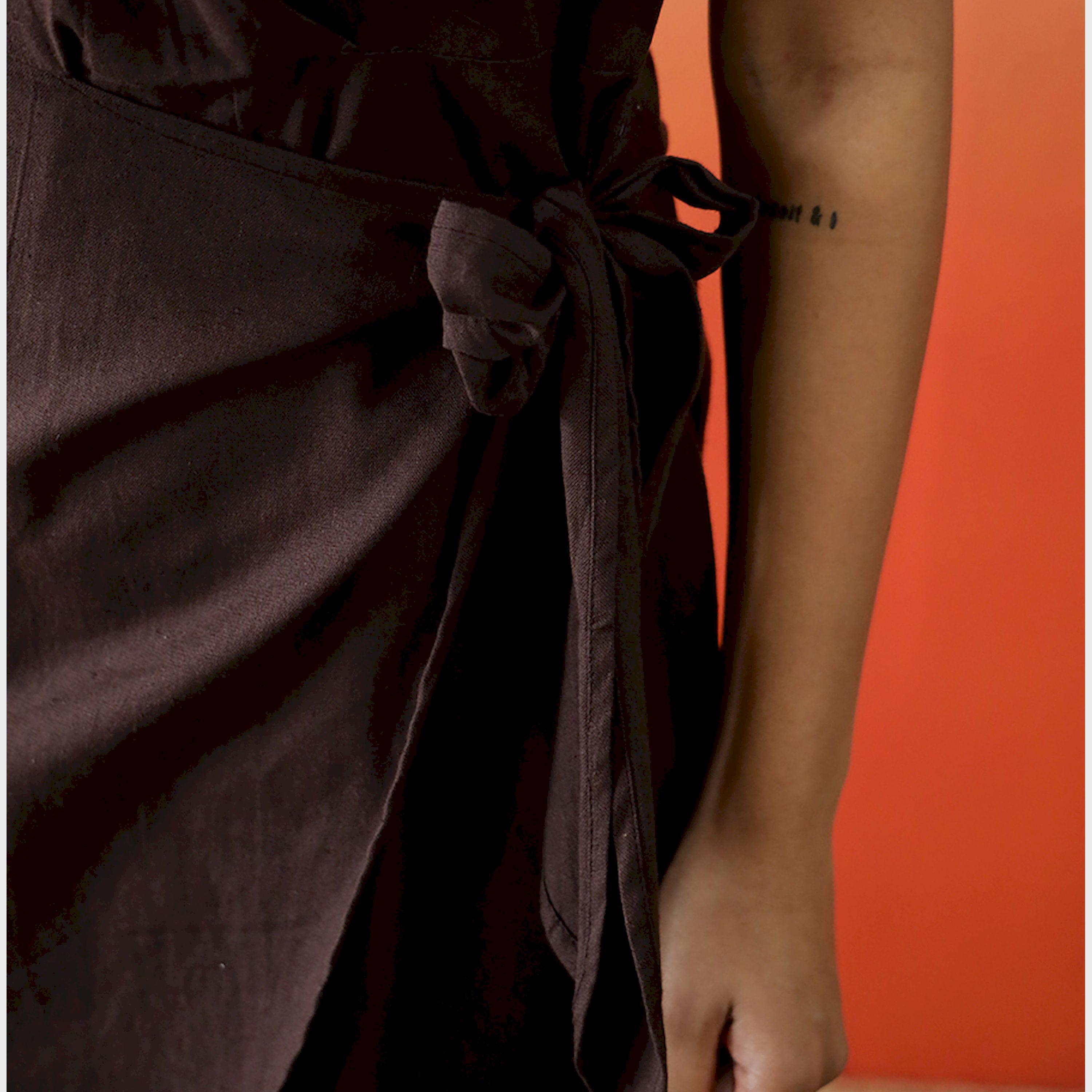 Sanskrutihomes X Styli Solid Cotton Wrap Midi Dress With Tie-Up Detail-women-clothing-dresses-image-6