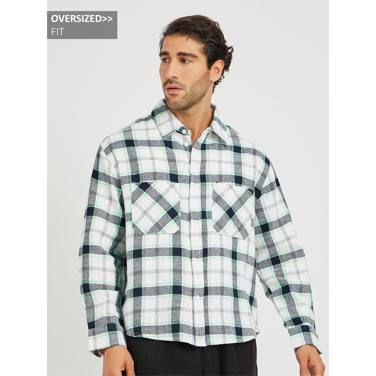 Styli Yarn Dye Checked Long Sleeve Oversized Shirt with Patch Pockets-men-clothing-shirts-image-1