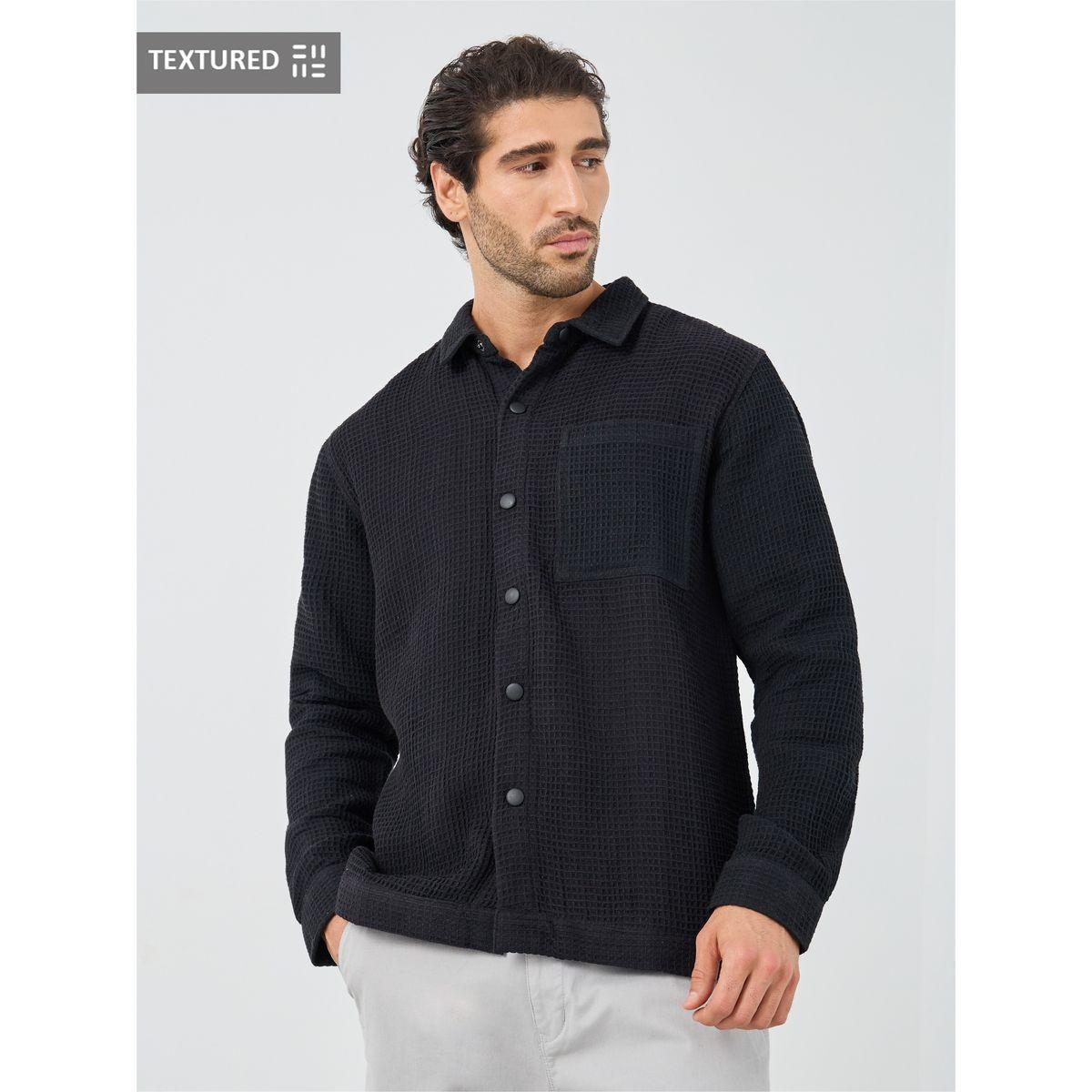شاكيت فضفاض محبوك بنمط وافل مع جيب-men-clothing-shirts-image-1