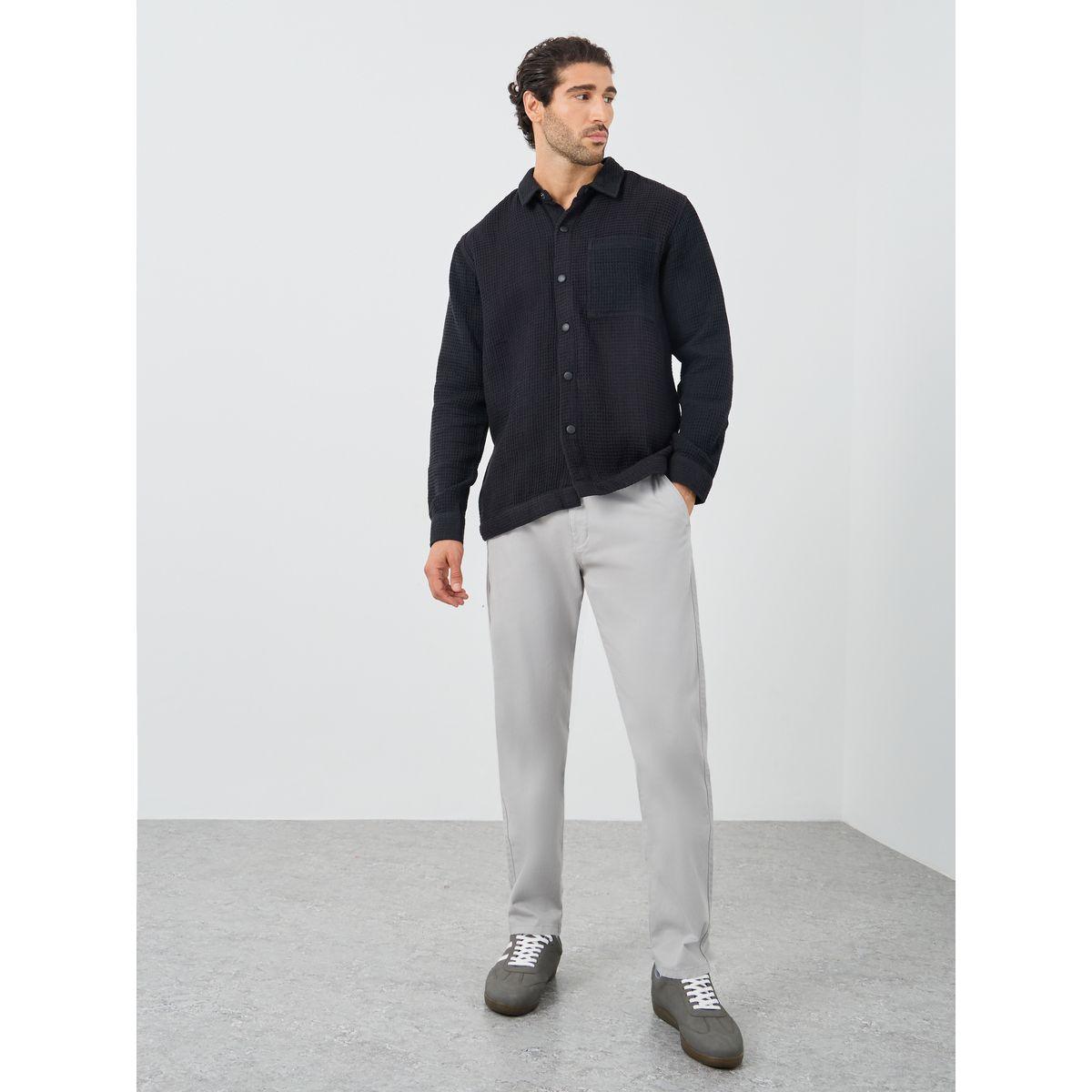 شاكيت فضفاض محبوك بنمط وافل مع جيب-men-clothing-shirts-image-2