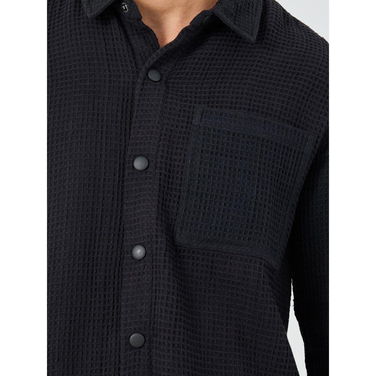 شاكيت فضفاض محبوك بنمط وافل مع جيب-men-clothing-shirts-image-4