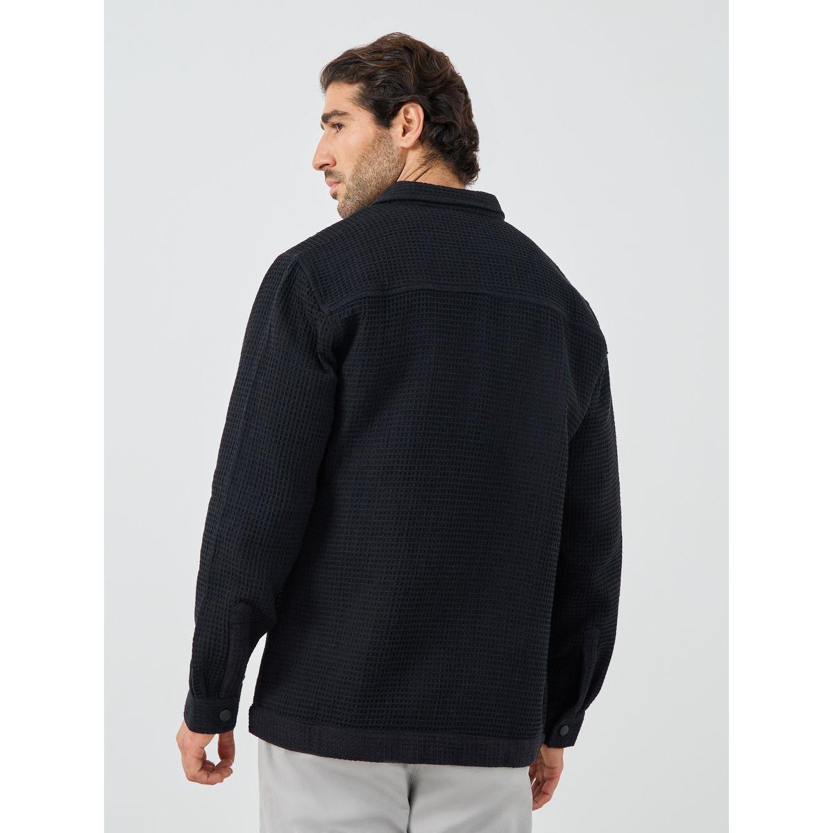 شاكيت فضفاض محبوك بنمط وافل مع جيب-men-clothing-shirts-image-5