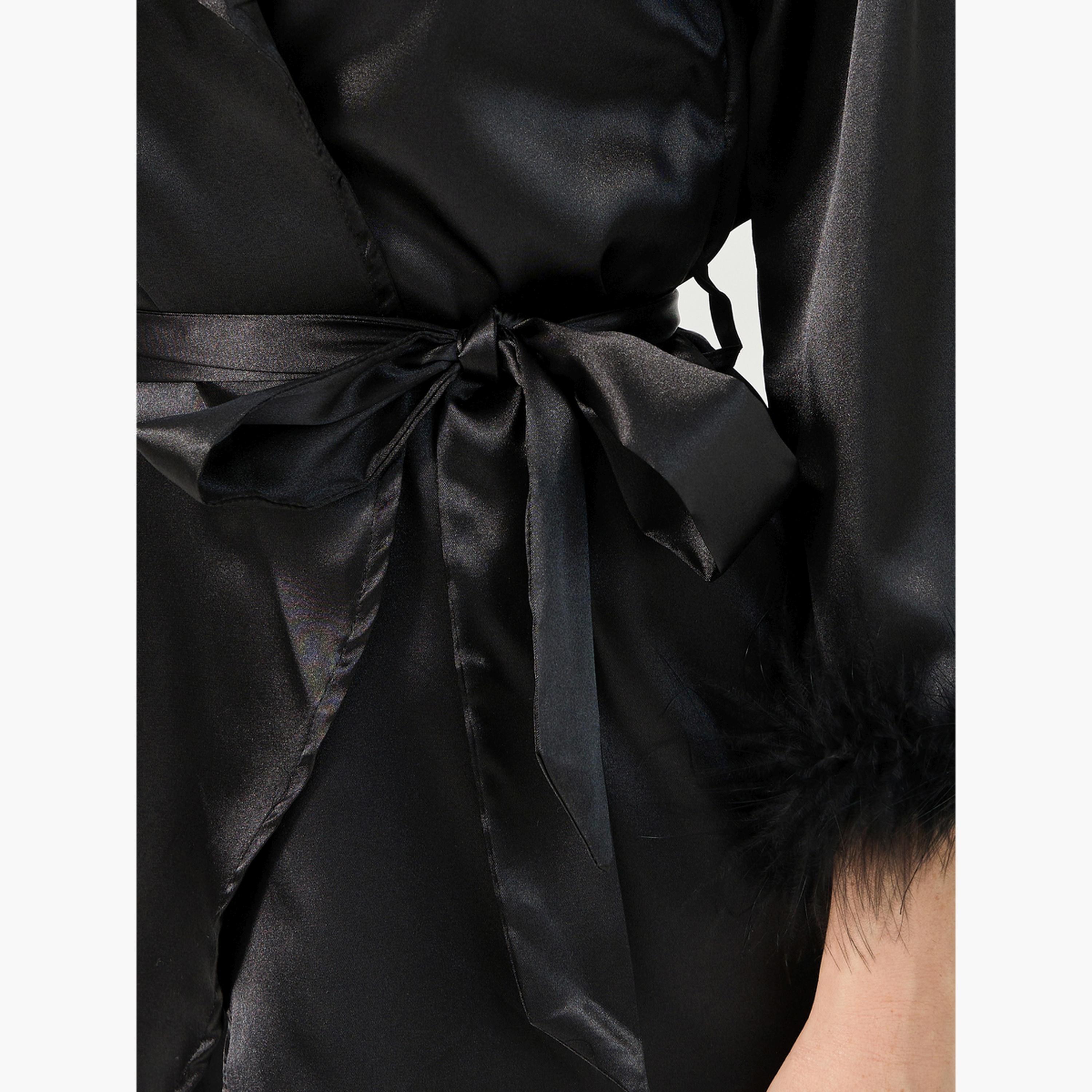 Styli Faux Feather Trim Longline Wrap Robe and Pyjama Set-women-clothing-nightwear-pyjamas-longsets-image-3