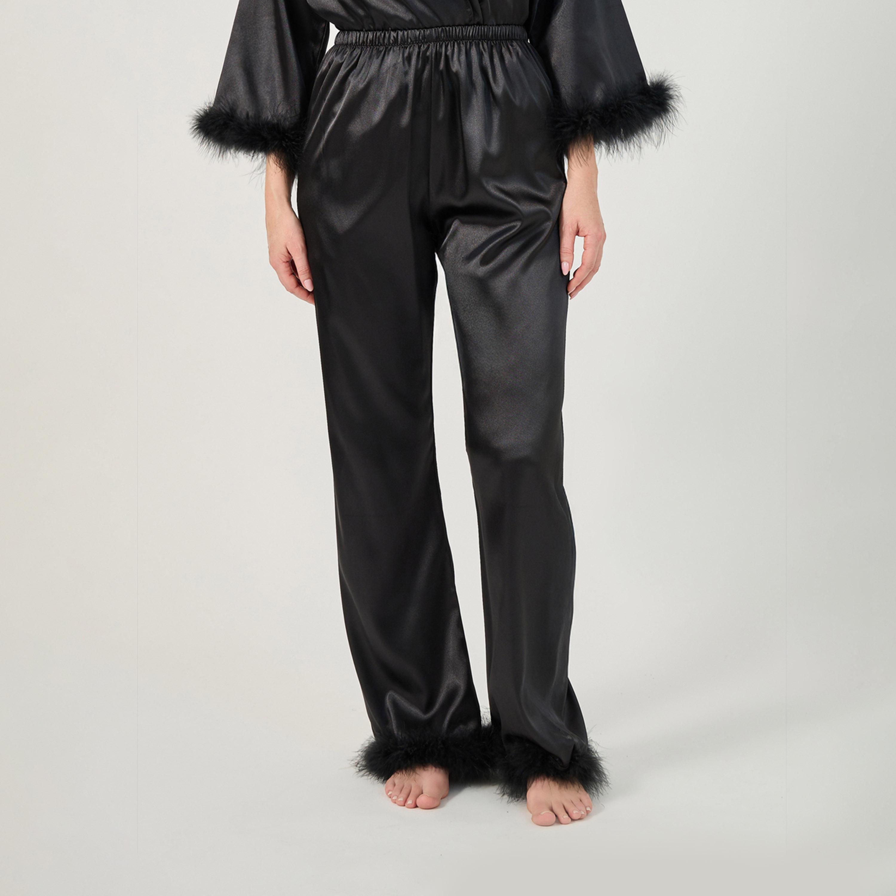 Styli Faux Feather Trim Longline Wrap Robe and Pyjama Set-women-clothing-nightwear-pyjamas-longsets-image-5