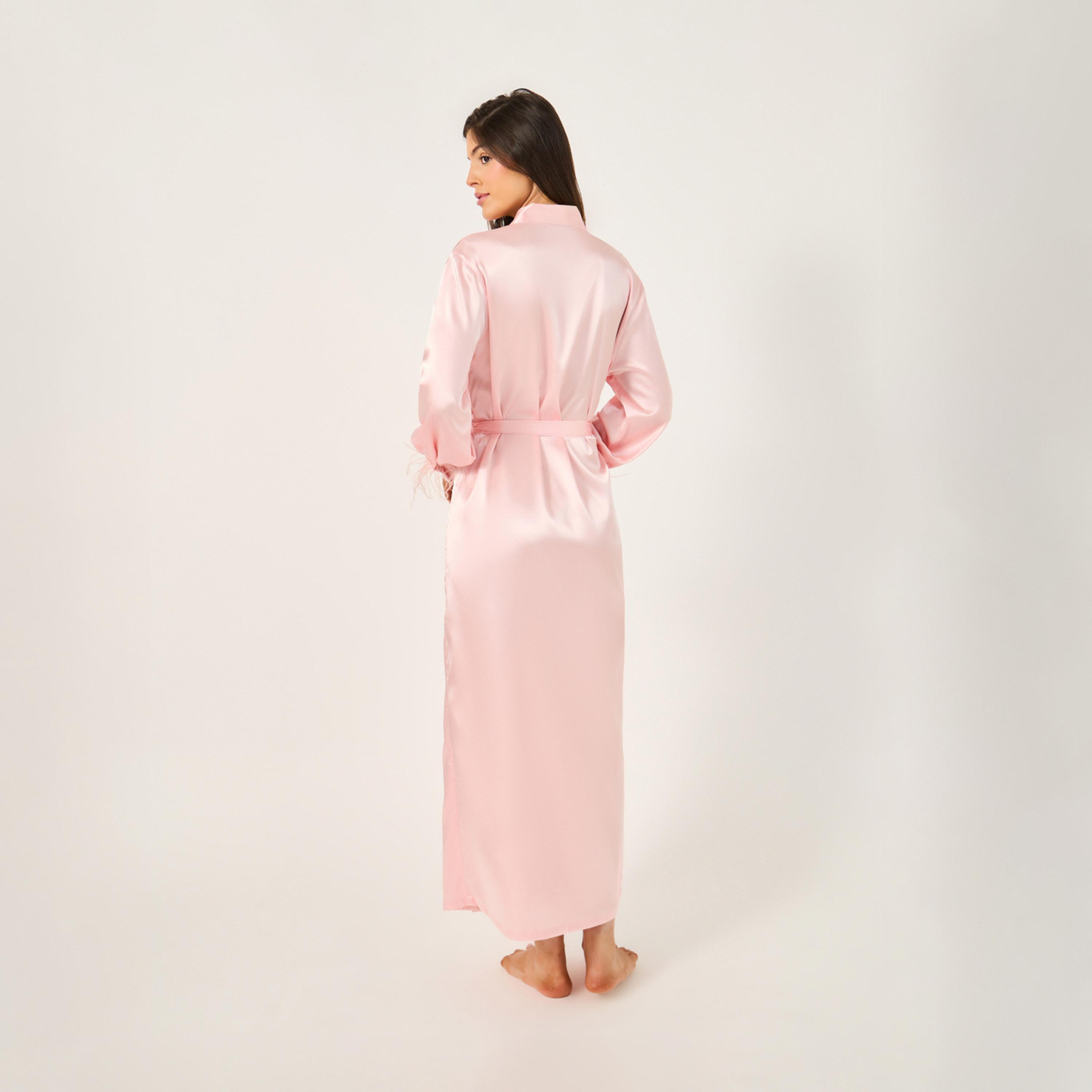 Styli Pack of 2 - Faux Feather Trim Robe and Slip Dress-women-clothing-nightwear-robes-image-8