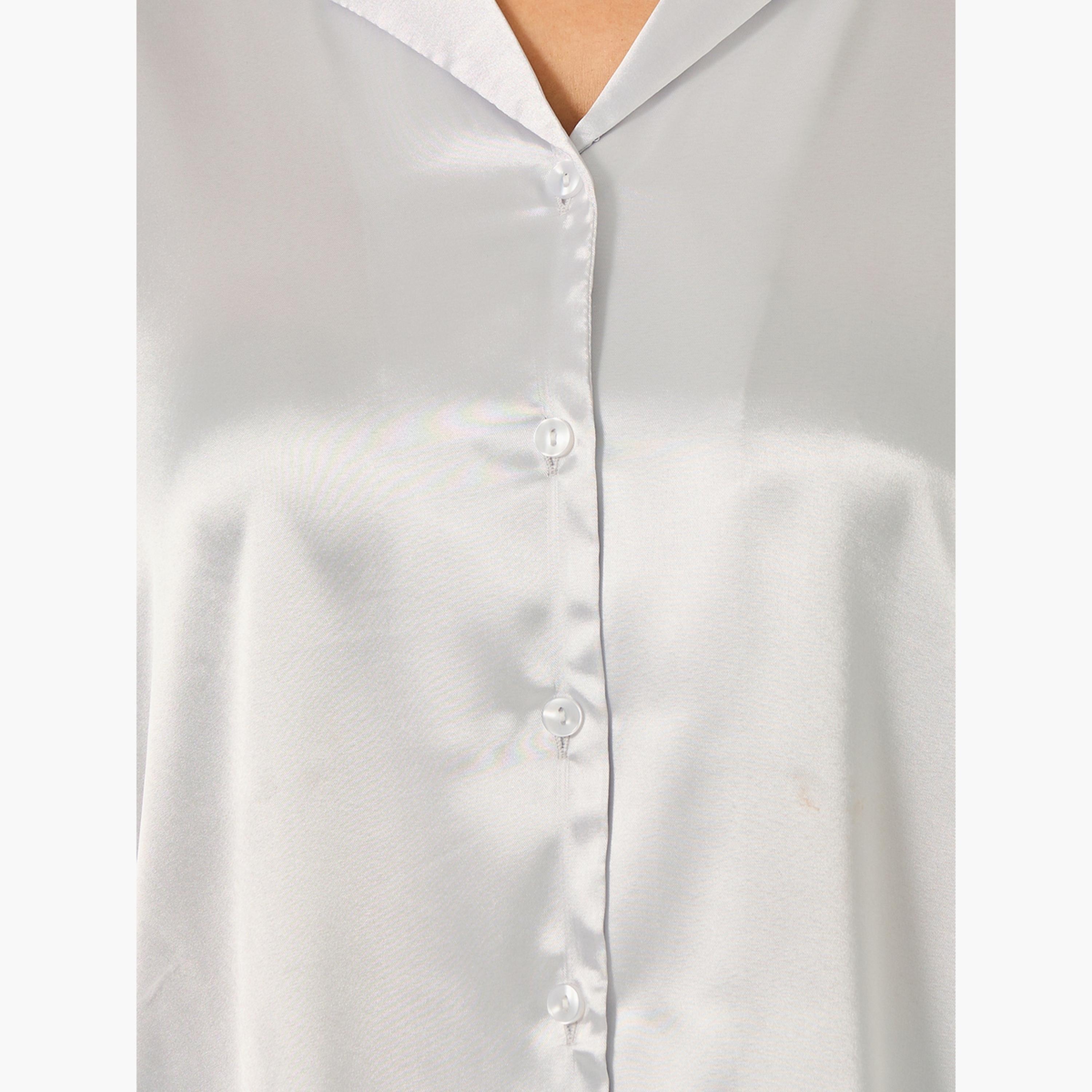ستايلي - طقم قميص بأزرار وبنطال بيجامة مزين بالريش الصناعي-women-clothing-nightwear-pyjamas-longsets-image-3