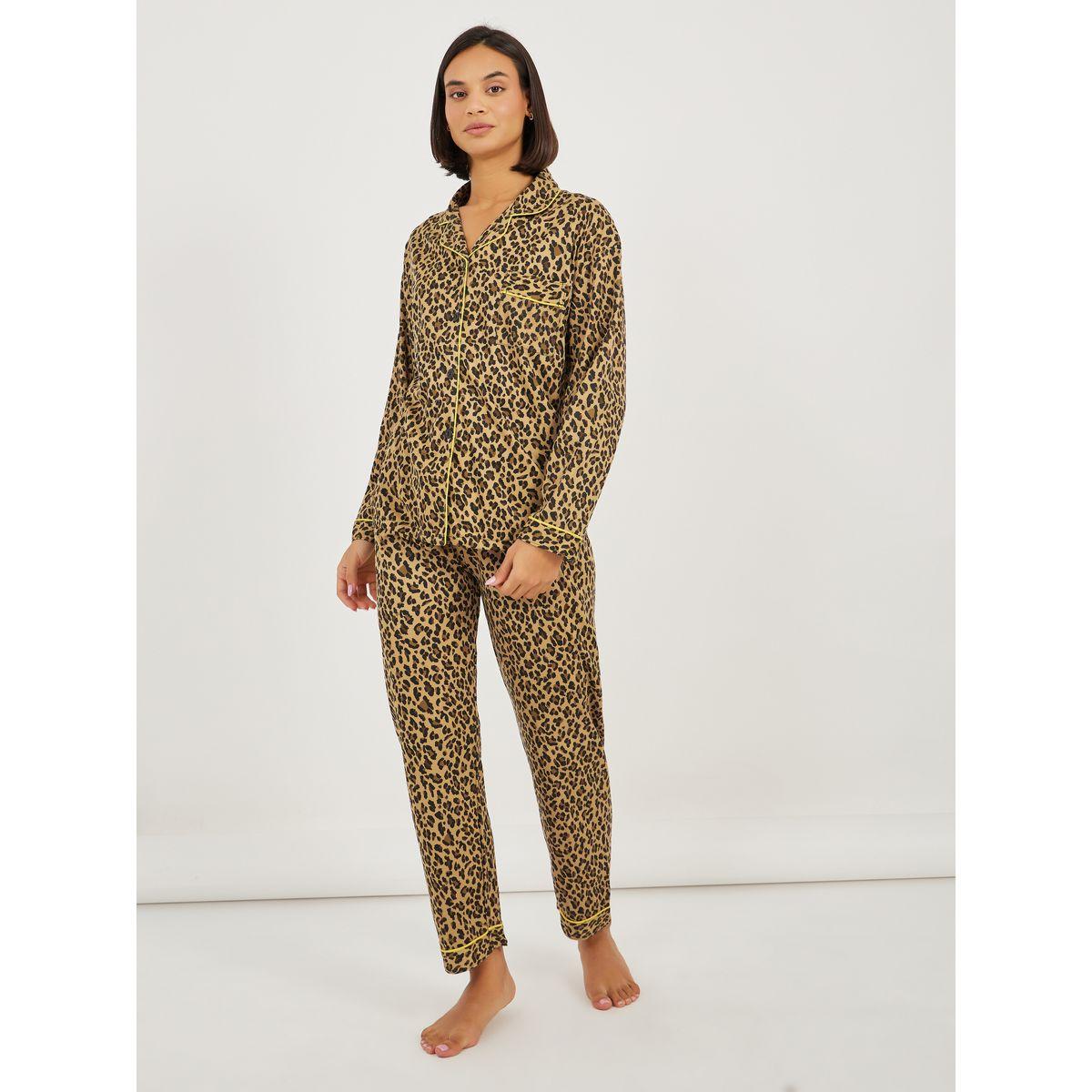 Styli All Over Leopard Print Button Through Shirt and Pyjama Set-women-clothing-nightwear-pyjamas-longsets-image-1