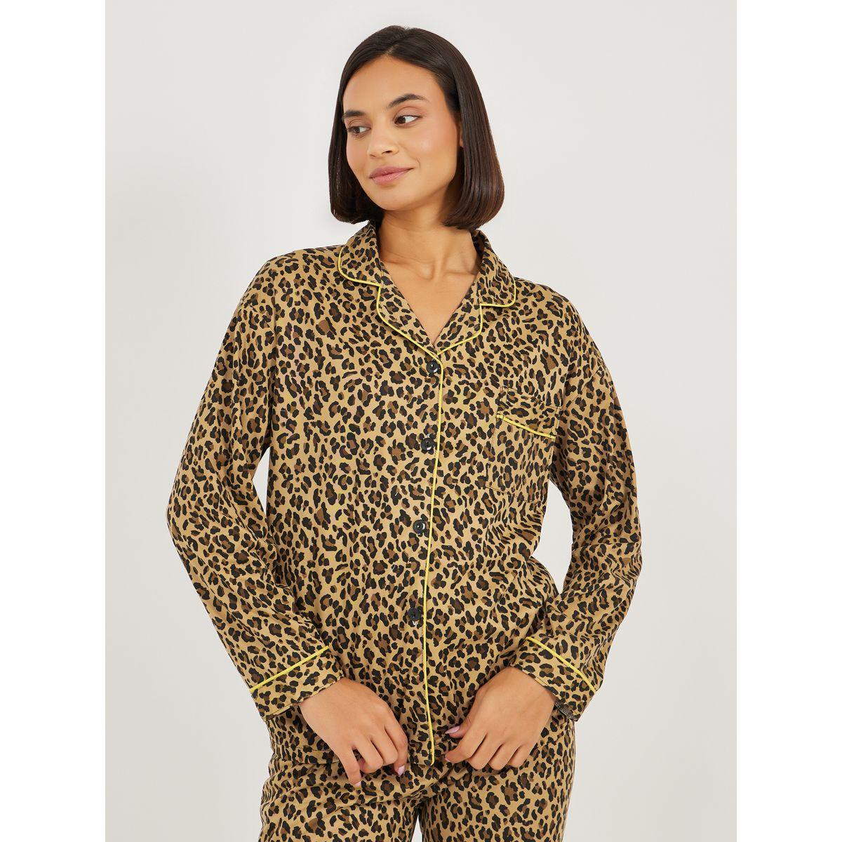 Styli All Over Leopard Print Button Through Shirt and Pyjama Set-women-clothing-nightwear-pyjamas-longsets-image-2