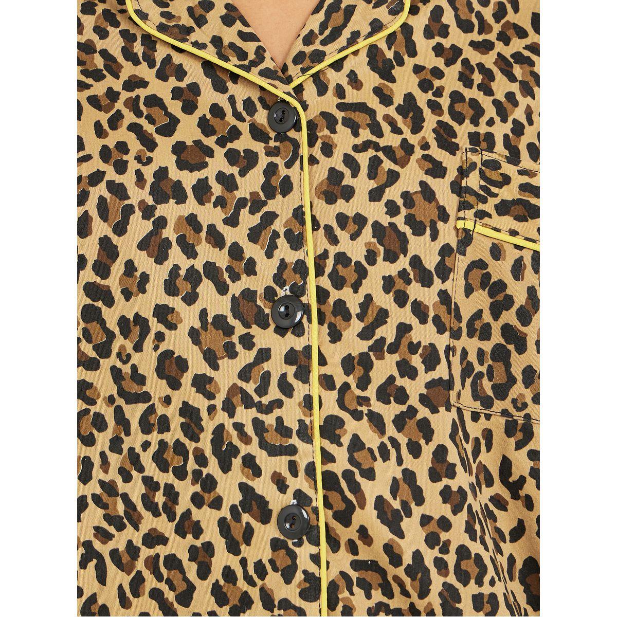 Styli All Over Leopard Print Button Through Shirt and Pyjama Set-women-clothing-nightwear-pyjamas-longsets-image-3