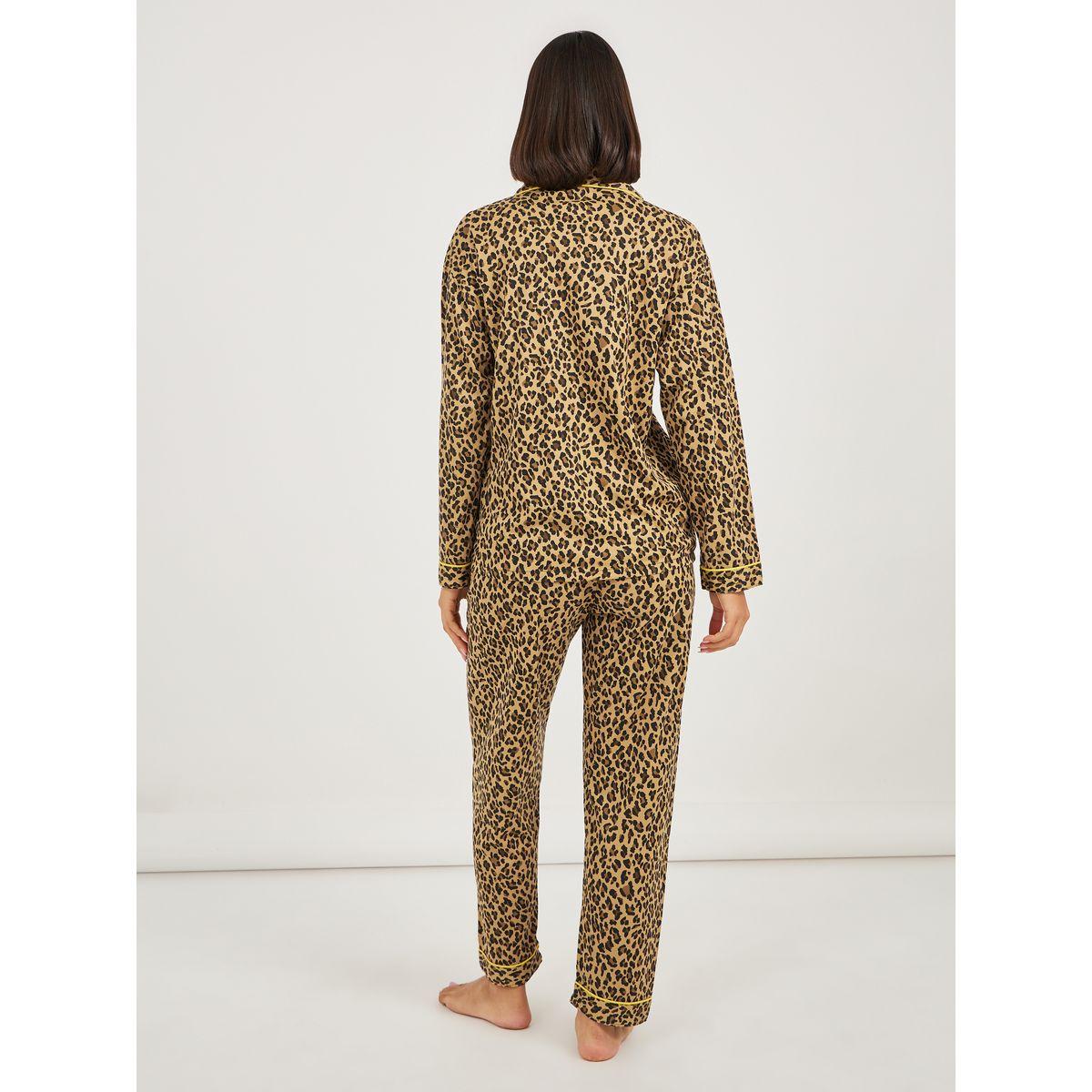 Styli All Over Leopard Print Button Through Shirt and Pyjama Set-women-clothing-nightwear-pyjamas-longsets-image-5