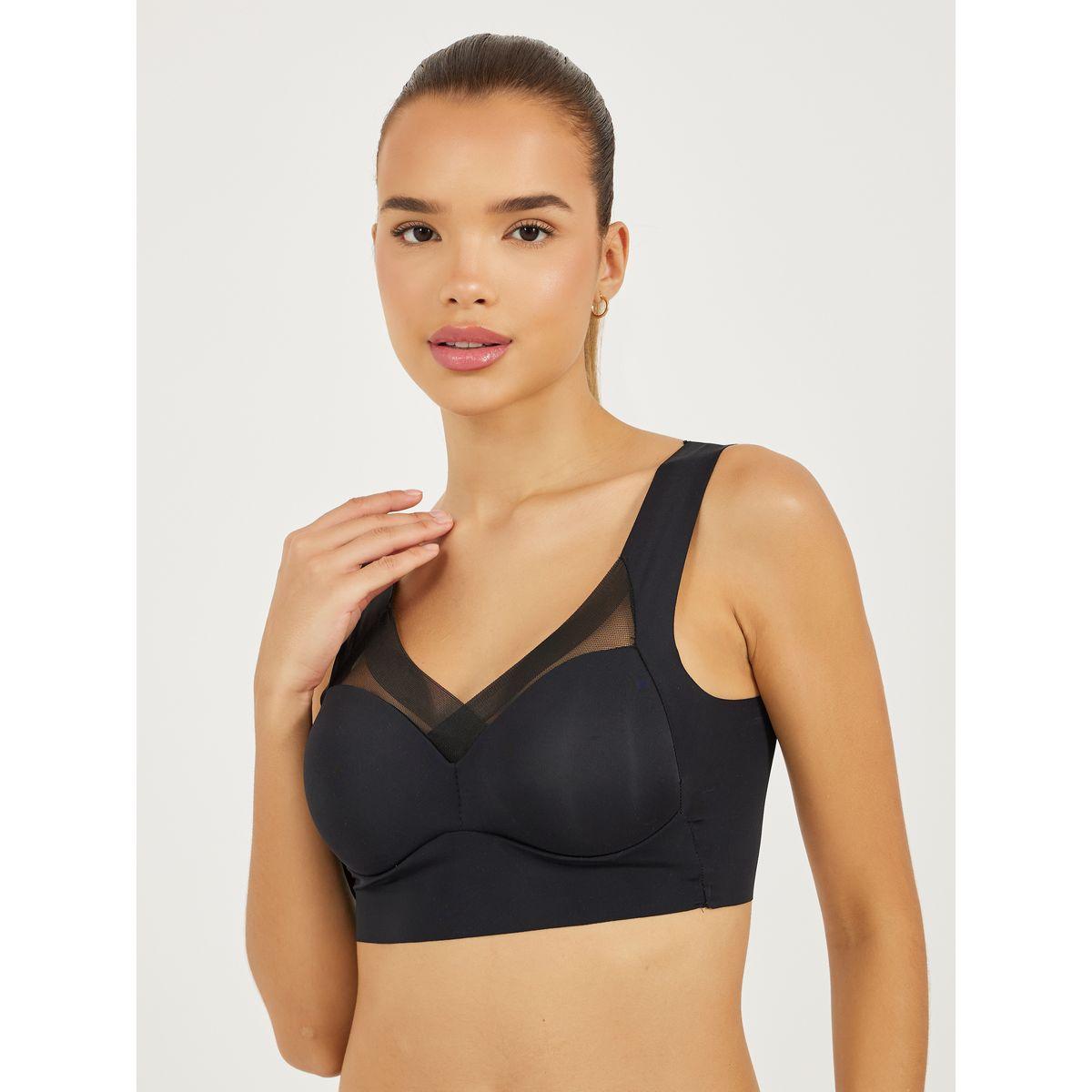 Styli Pack of 3 - Padded Non Wired Full Support Mesh Cross Over Front Detail Crop Top-women-clothing-lingerie-bras-image-2